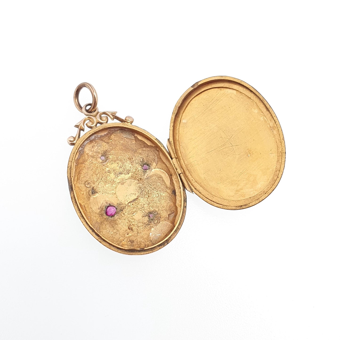 Antique 9ct 9k Gold Ruby Paste Locket Seed Pearl Back Front Oval Pendant Picture Photo Vintage Jewelry Jewellery
