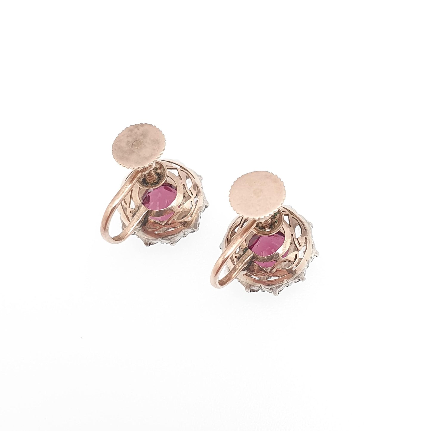 Antique 9ct Garnet & White Sapphire Earrings Victorian Solid Silver 9k 9kt Genuine Gemstone Cluster Screw Back Vintage Jewelry Jewellery