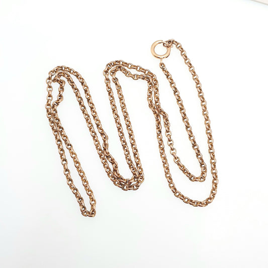 Antique Victorian Rolled Gold Belcher Chain Necklace Long Guard Muff 92cm 36.2" 27.90g Rose Gold Filled Oval Cable