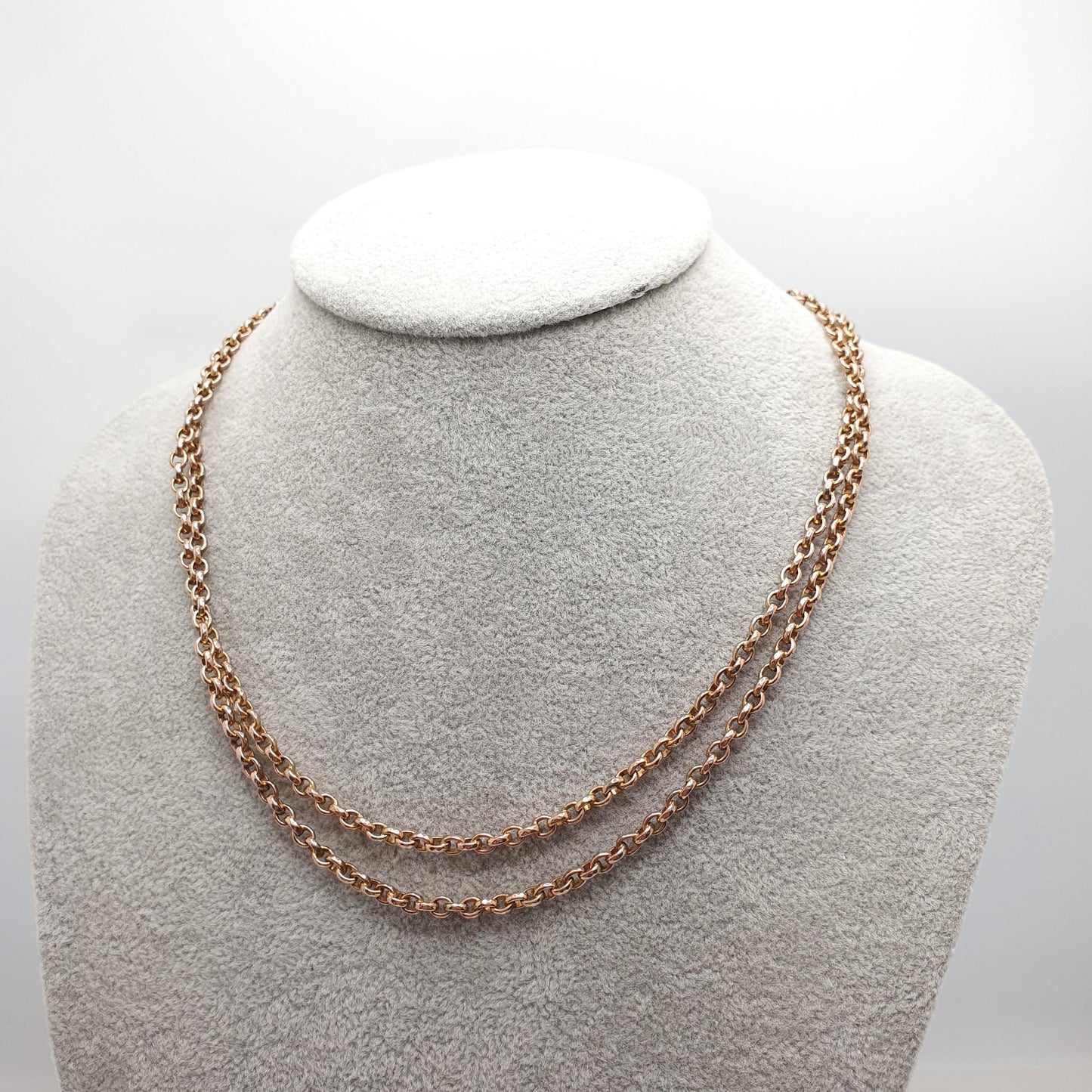 Antique Victorian Rolled Gold Belcher Chain Necklace Long Guard Muff 92cm 36.2" 27.90g Rose Gold Filled Oval Cable