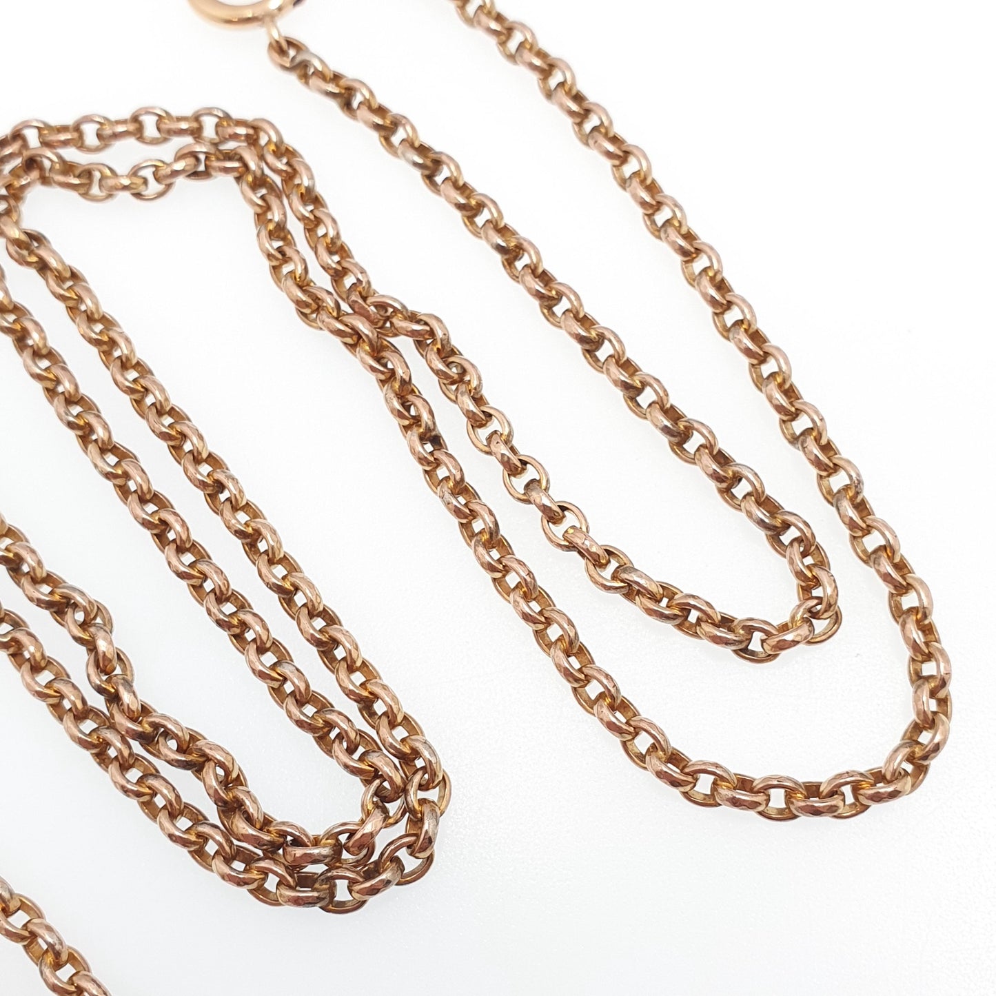 Antique Victorian Rolled Gold Belcher Chain Necklace Long Guard Muff 92cm 36.2" 27.90g Rose Gold Filled Oval Cable