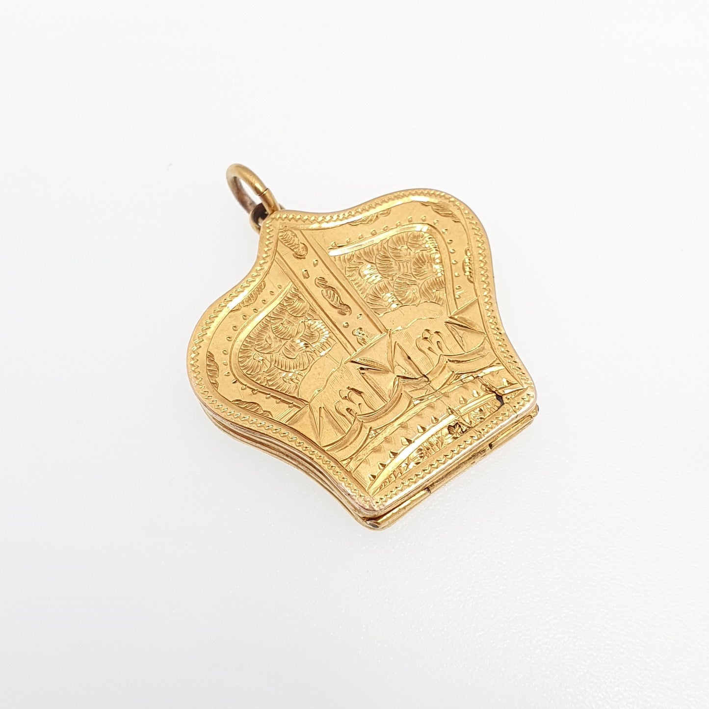 Antique Victorian 9ct Gold Crown Locket 9kt 9k Back and Front Yellow Pendant Royalty King Queen Unusual Shape Vintage Jewellery Jewelry