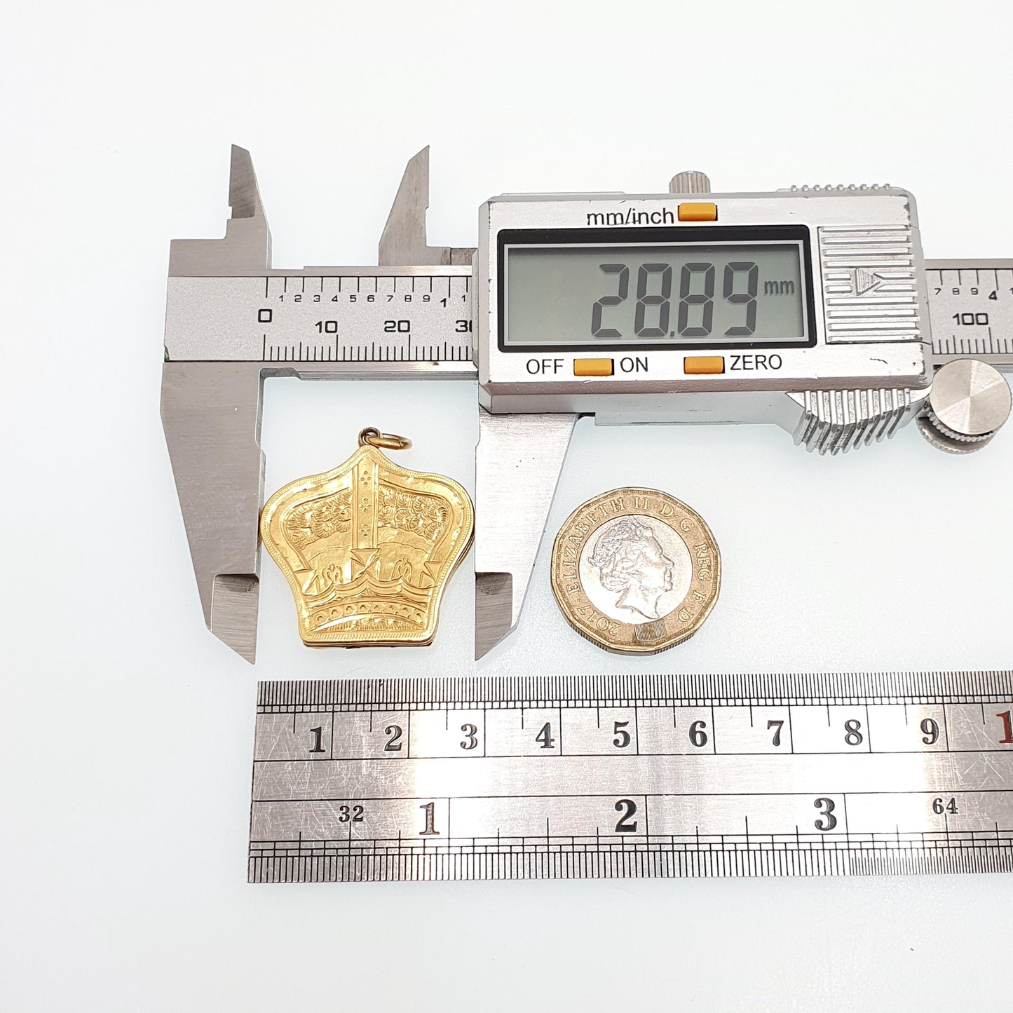 Antique Victorian 9ct Gold Crown Locket 9kt 9k Back and Front Yellow Pendant Royalty King Queen Unusual Shape Vintage Jewellery Jewelry