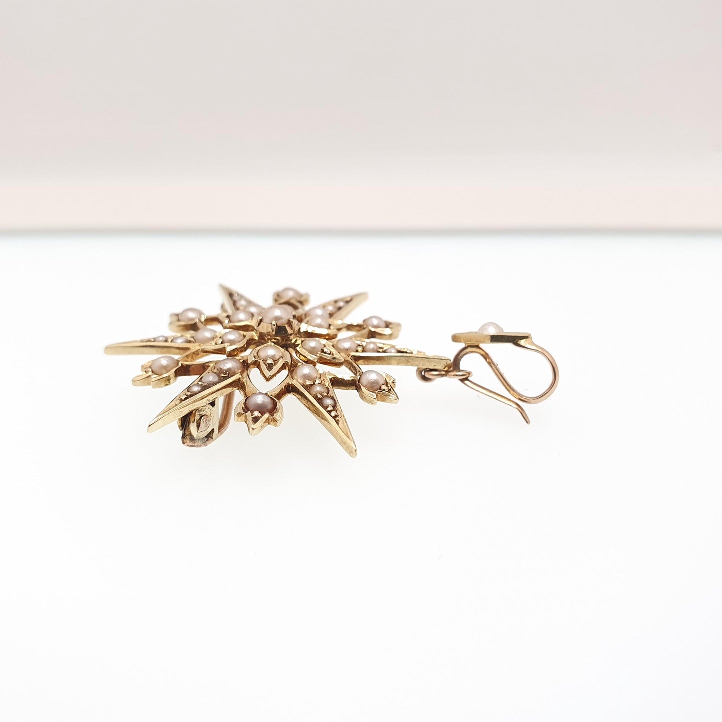 Antique 15ct Gold Star Pendant Seed Pearl Necklace Victorian Brooch Pin Solid 15k 15kt Celestial Vintage Jewellery Jewelry