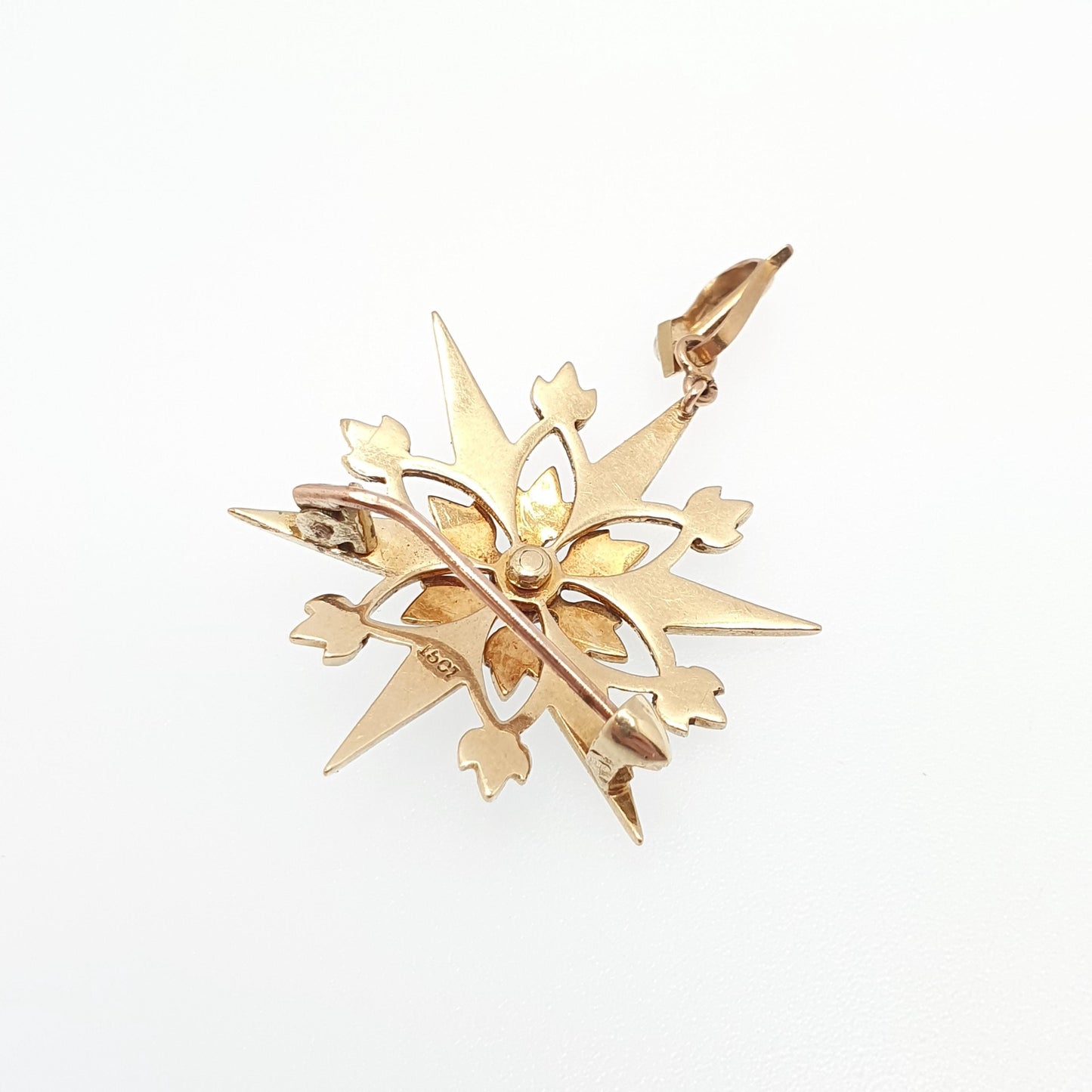 Antique 15ct Gold Star Pendant Seed Pearl Necklace Victorian Brooch Pin Solid 15k 15kt Celestial Vintage Jewellery Jewelry