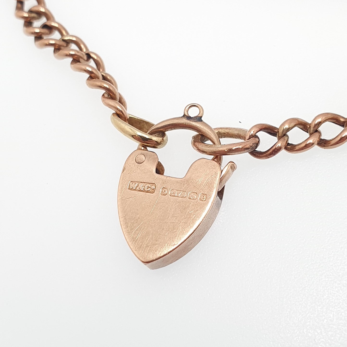Antique 9ct Rose Gold Ruby & Pearl Bracelet Curb Link Clover Padlock Lock Clasp Solid 9k 375 Charm 18cm 7" 7.13g Vintage Jewelry Jewellery