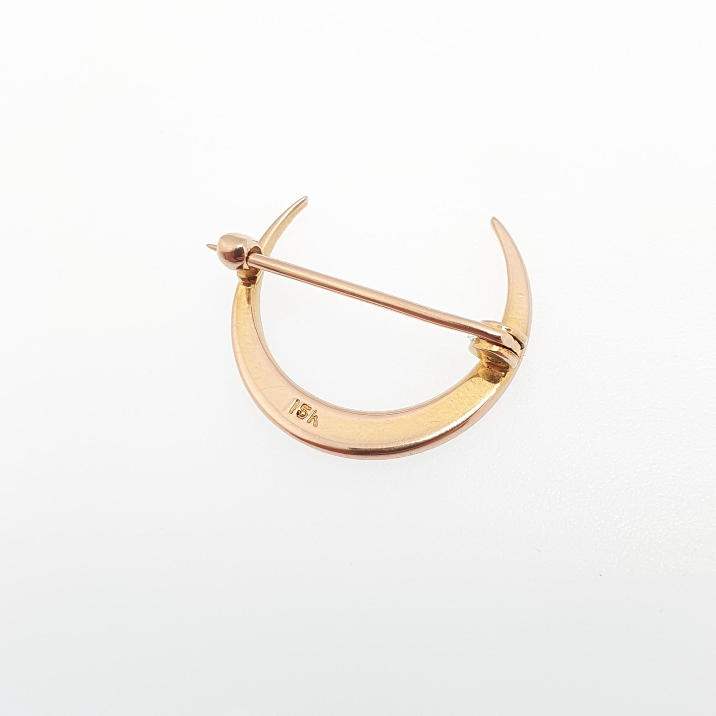 Antique Victorian 15ct Gold Crescent Moon Brooch Seed Pearl Solid 15k 625 Pin Celestial Womens Jewelry Jewellery