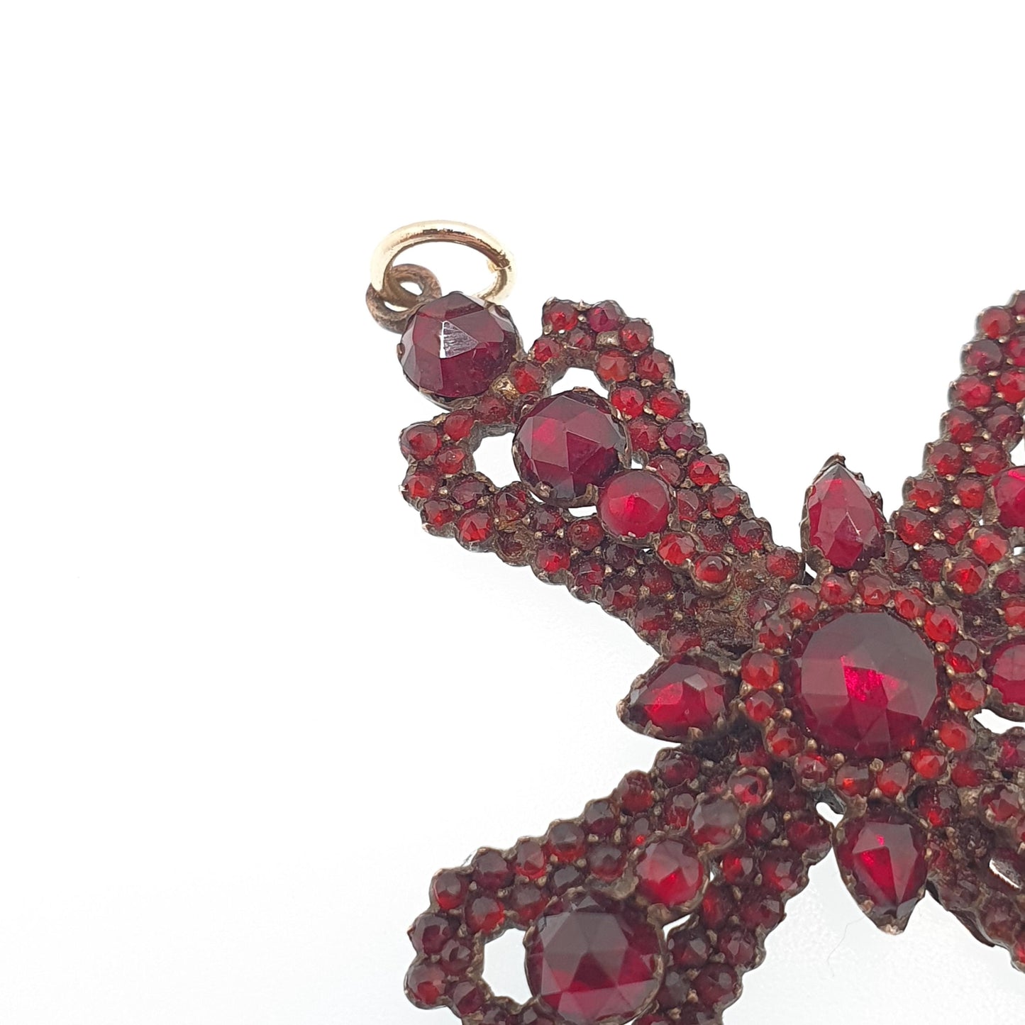 Antique Victorian Bohemian Garnet Crucifix Pendant Cross Necklace Rolled Gold Filled Large Big Renaissance Revival Vintage Jewelry Jewellery
