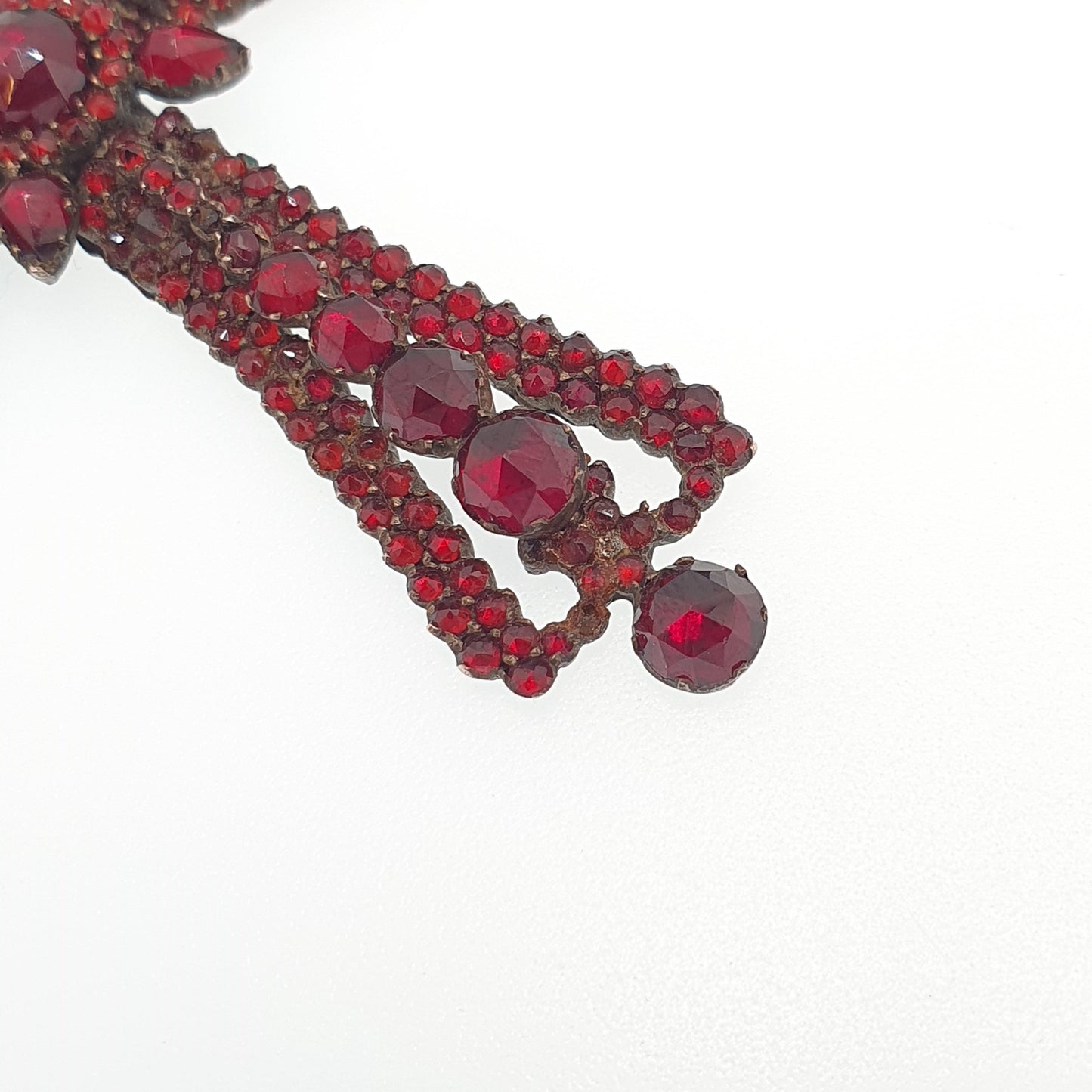 Antique Victorian Bohemian Garnet Crucifix Pendant Cross Necklace Rolled Gold Filled Large Big Renaissance Revival Vintage Jewelry Jewellery