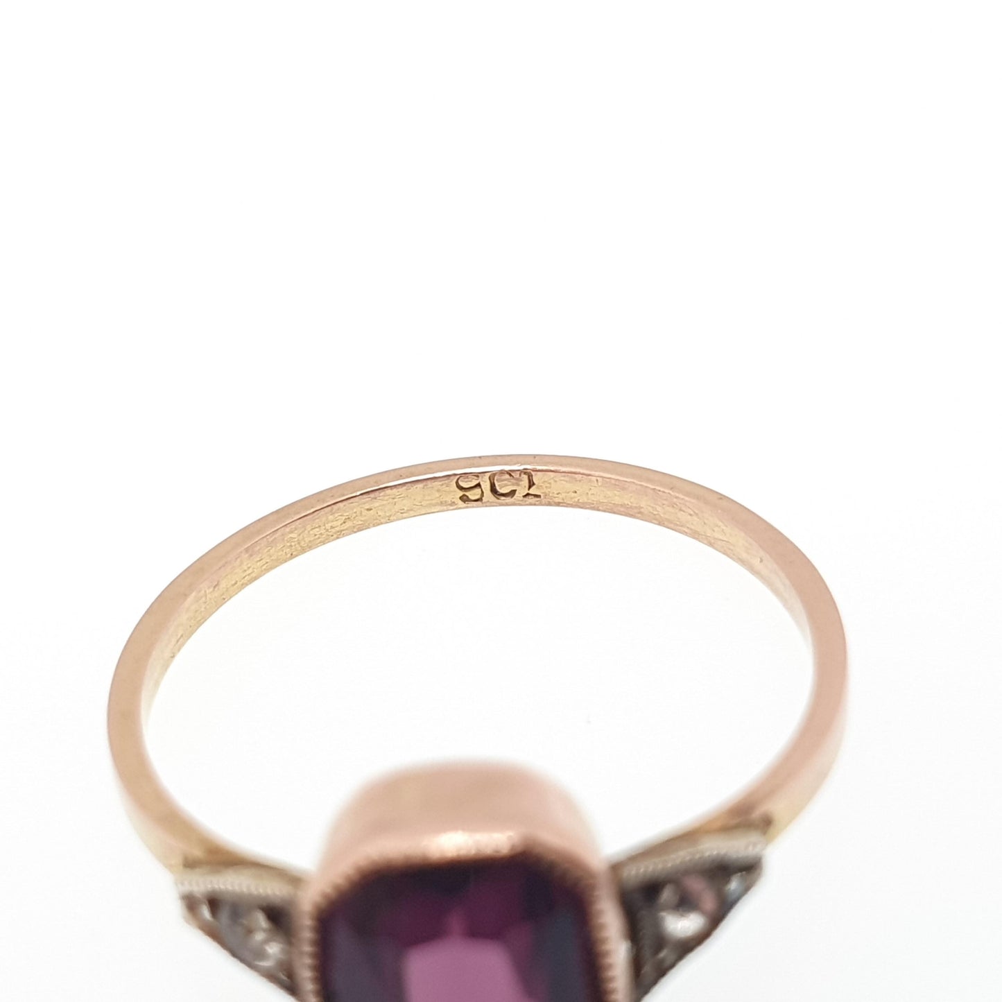 Antique 9ct 9k Gold Amethyst Paste Ring Art Deco 1920s Diamond Pastes Solid 9kt Vintage Womens Jewelry Jewellery