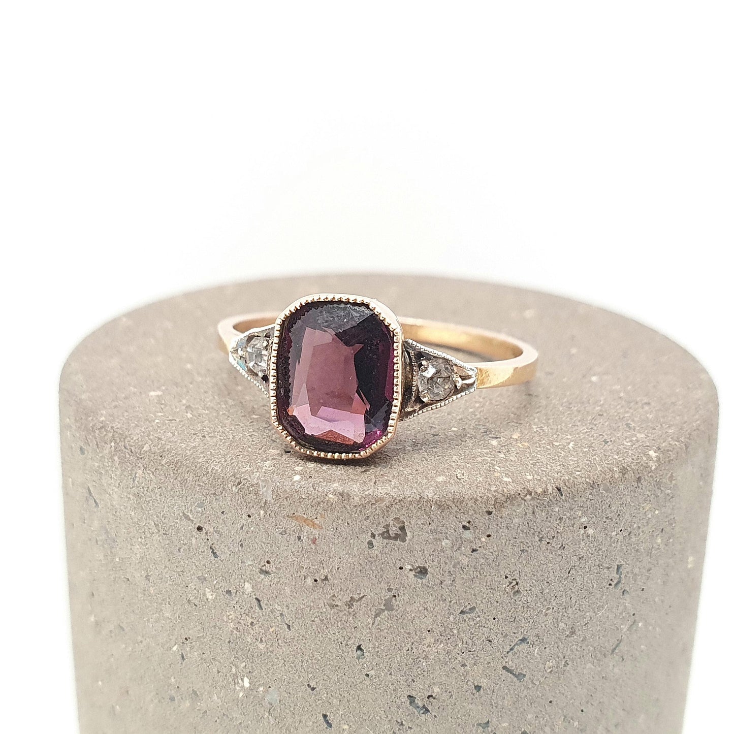 Antique 9ct 9k Gold Amethyst Paste Ring Art Deco 1920s Diamond Pastes Solid 9kt Vintage Womens Jewelry Jewellery
