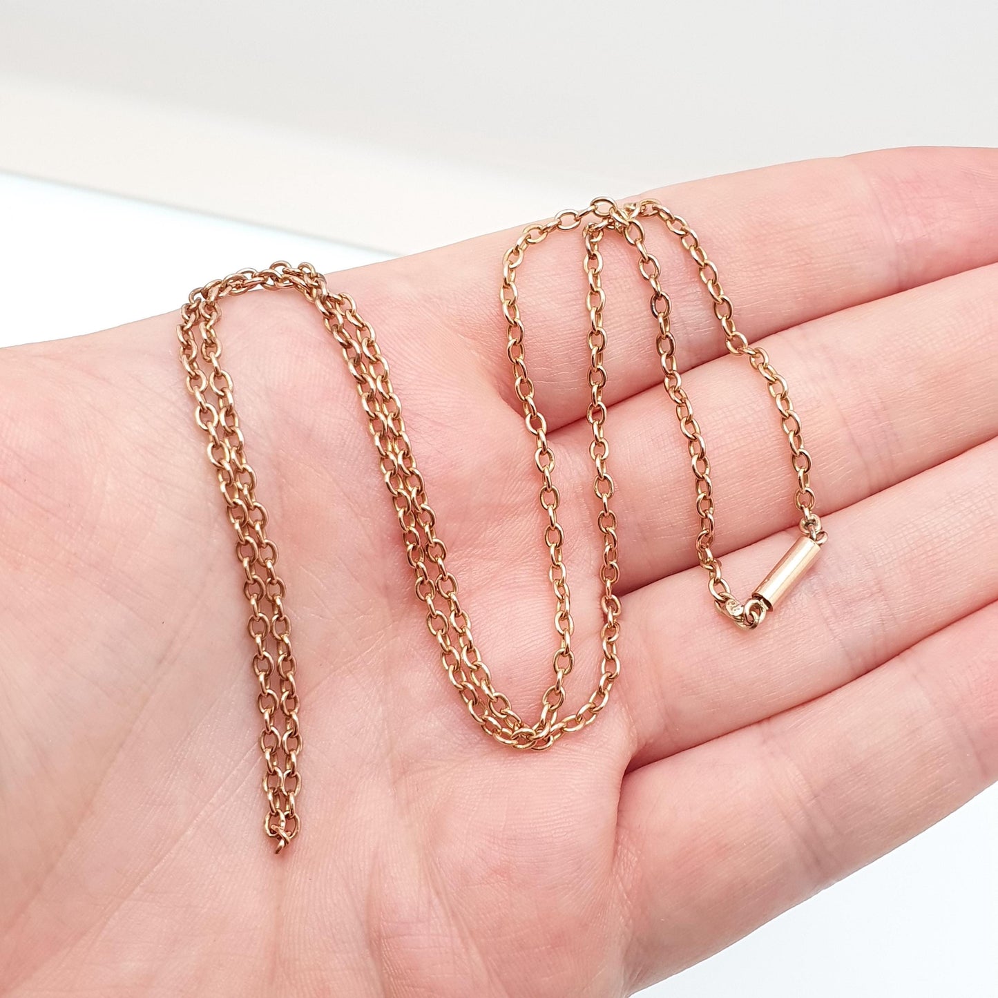 Antique Victorian 9ct Rose Gold Chain Necklace Cable Link Oval Trace Solid 9k 9kt 51cm 20" 5.61g Vintage Womens Mens