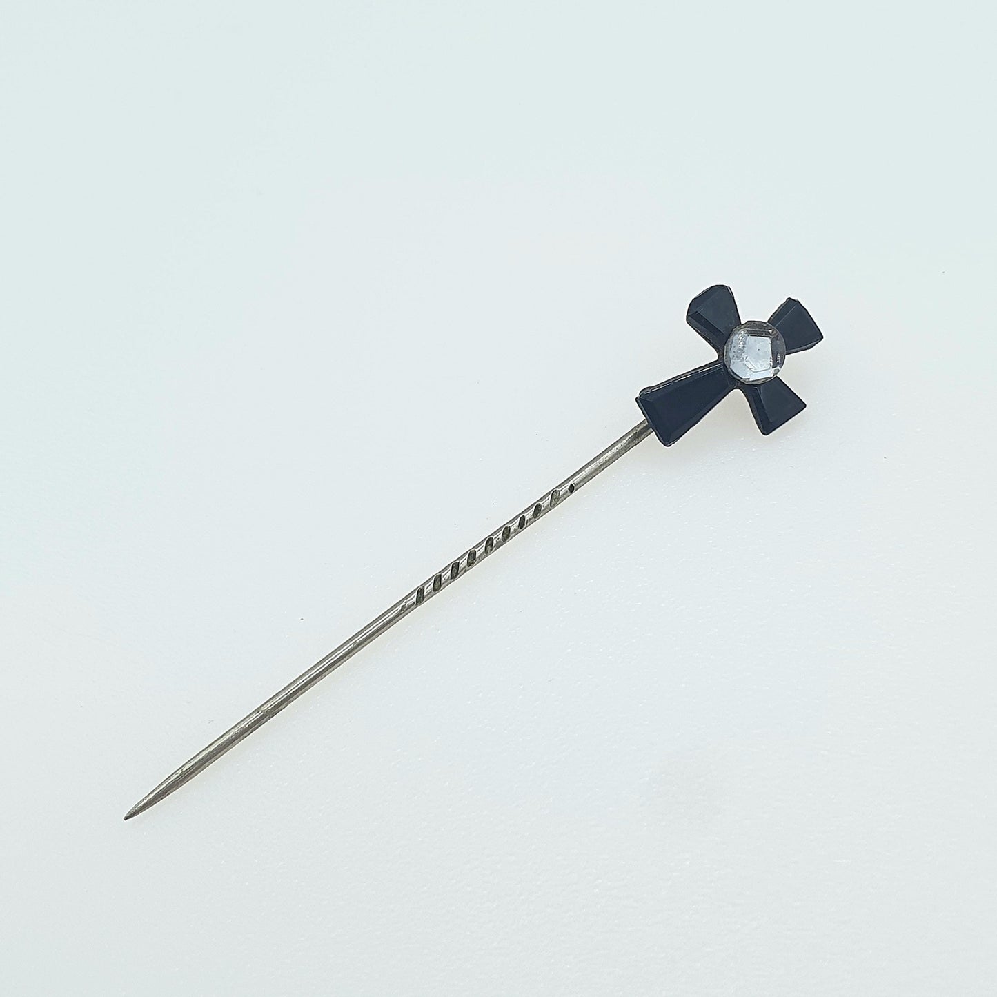 Antique Victorian Vauxhall Glass Crucifix Stick Pin Black and White Cross Base Metal Vintage Jacket Coat Mens Gents Jewelry Jewellery