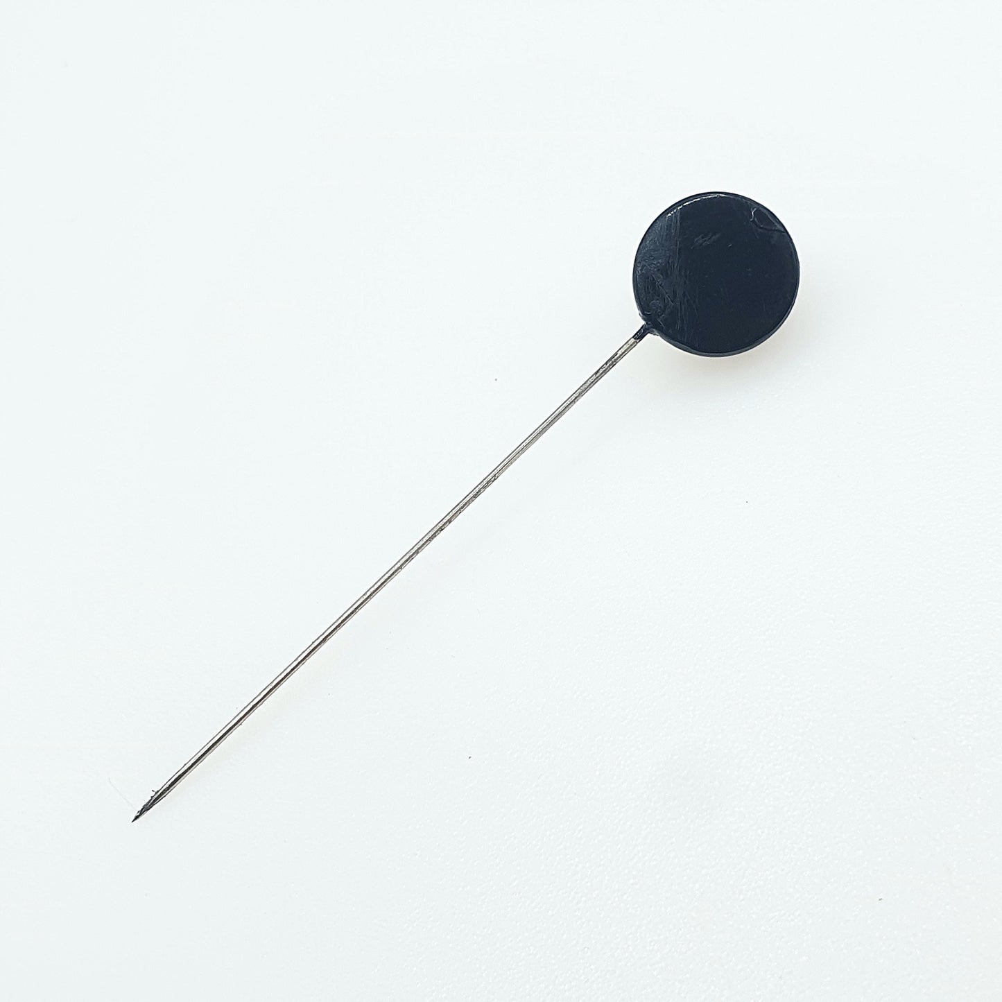 Antique Victorian Whitby Jet Diamond Paste Stick Pin Round Solitaire Foiled Base Metal Lapel Jacket 1800s Black Genuine Jewelry Jewellery