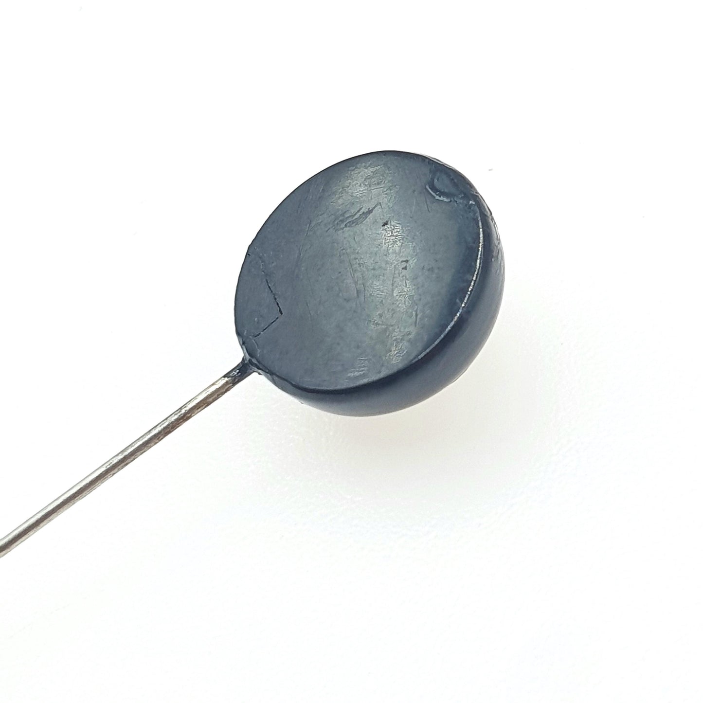 Antique Victorian Whitby Jet Diamond Paste Stick Pin Round Solitaire Foiled Base Metal Lapel Jacket 1800s Black Genuine Jewelry Jewellery