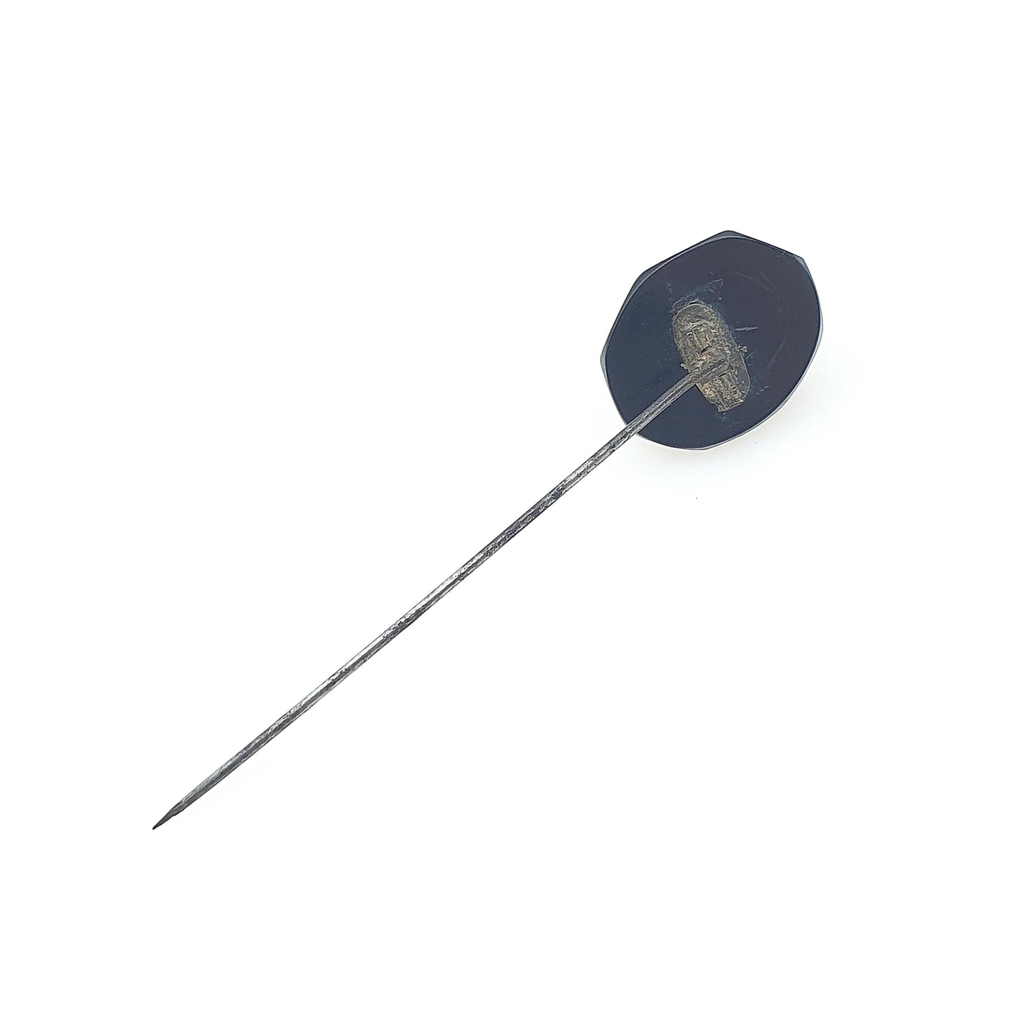Antique Victorian Whitby Jet Flower Monogram Cameo Stick Pin Base Metal Lapel Jacket 1800s Black Genuine Vintage Mens Jewellery