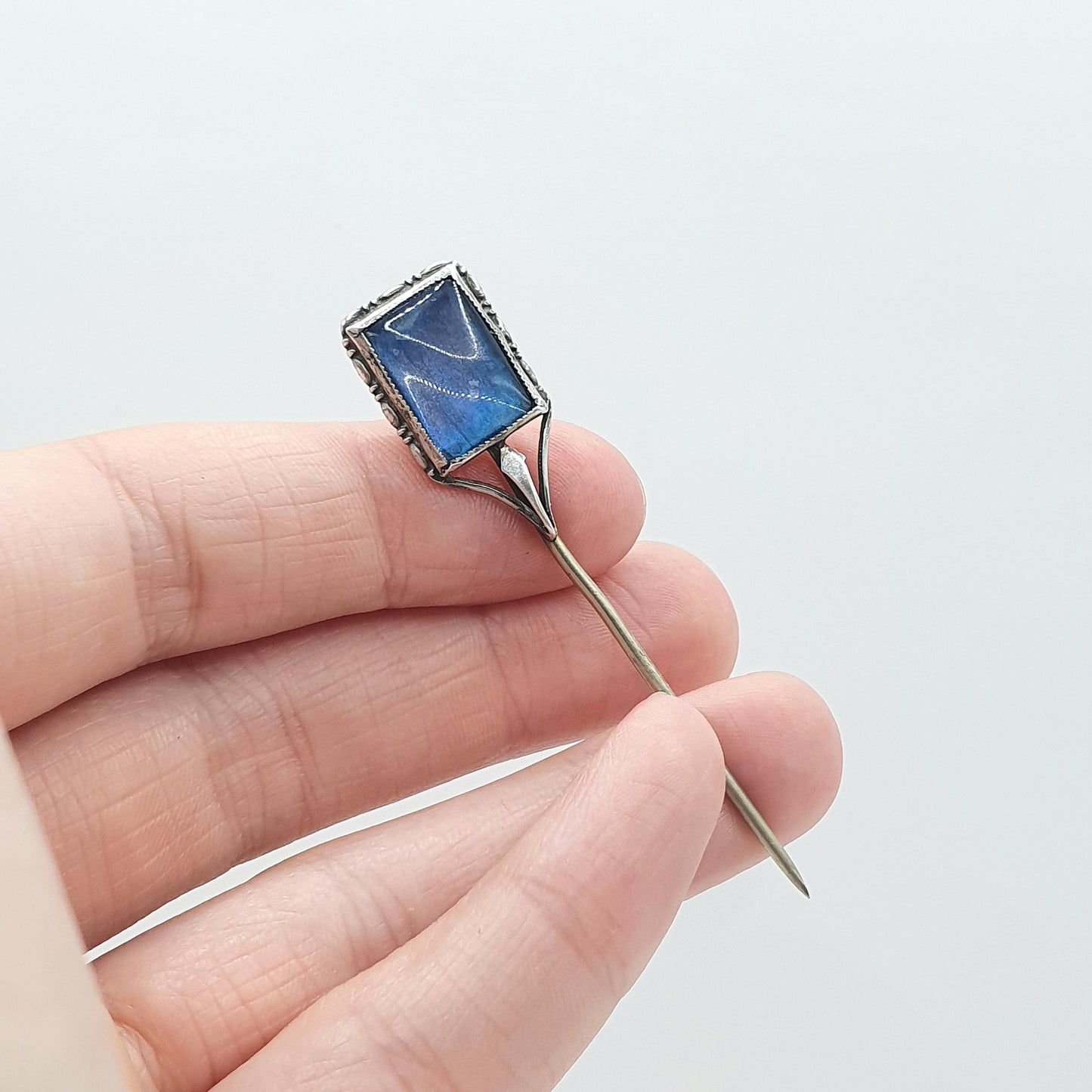 Antique Art Deco Solid Silver Butterfly Wing Stick Pin Blue Morpho 1920s Insect Bug Vintage Unisex Jewelry Jewellery
