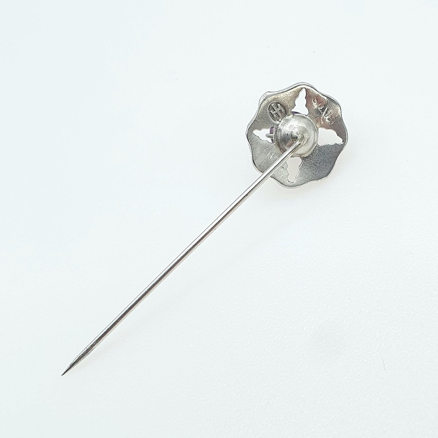 Vintage Sterling Silver JOHN HART Amethyst Thistle Stick Pin Iona Scottish Flower Gemstone Lapel Jacket Jewelry Jewellery