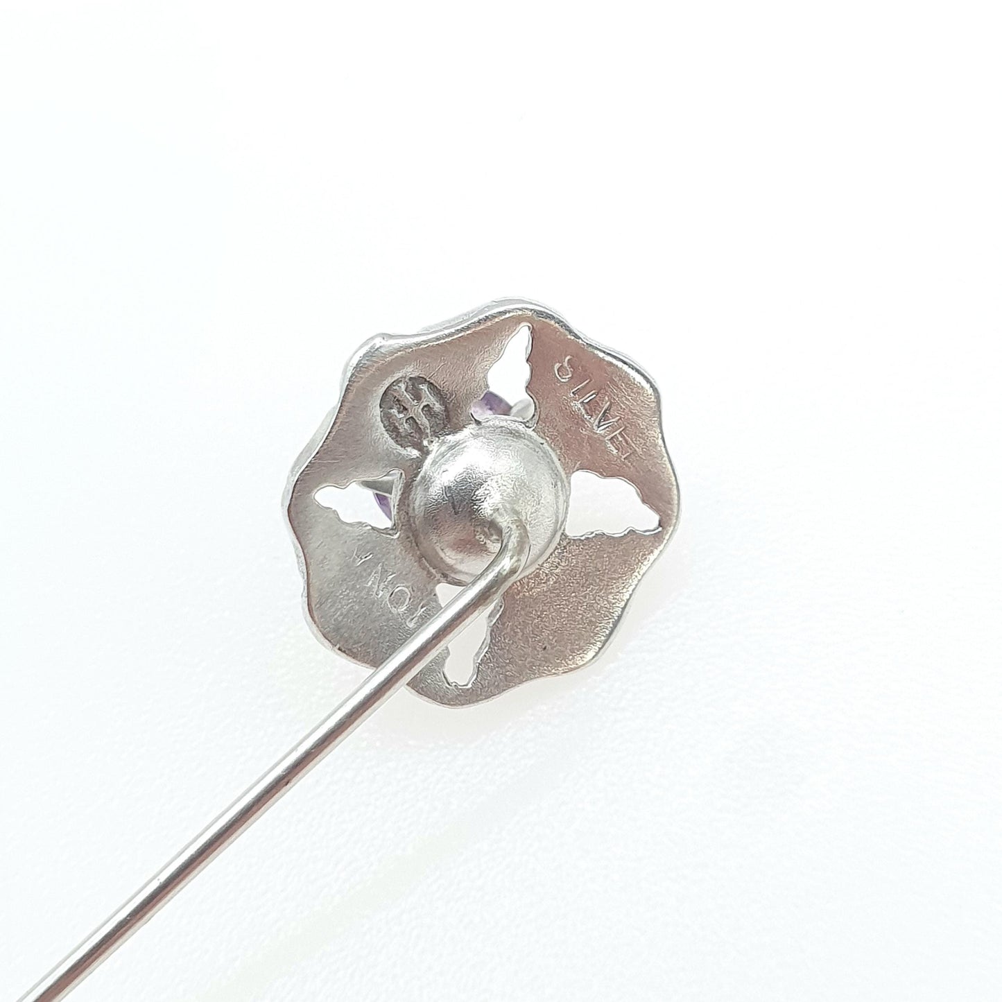 Vintage Sterling Silver JOHN HART Amethyst Thistle Stick Pin Iona Scottish Flower Gemstone Lapel Jacket Jewelry Jewellery