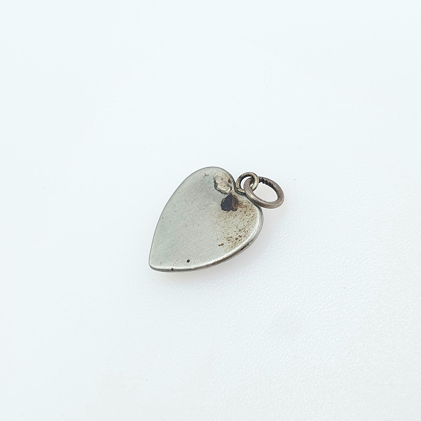 Antique Art Deco Butterfly Wing Heart Charm Pendant Palm Tree Silver Plate Vintage Blue Bug Fly Insect Rare Jewelry Jewellery Necklace