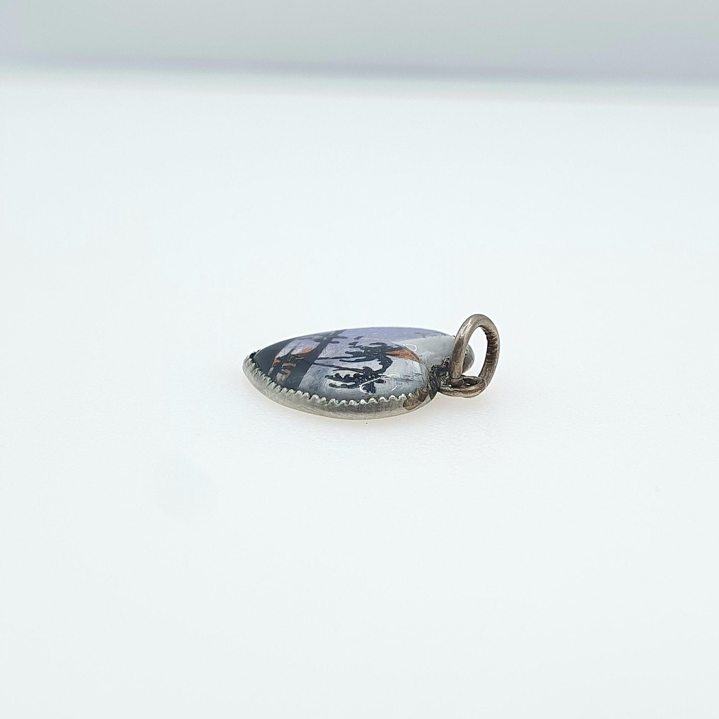 Antique Art Deco Butterfly Wing Heart Charm Pendant Palm Tree Silver Plate Vintage Blue Bug Fly Insect Rare Jewelry Jewellery Necklace