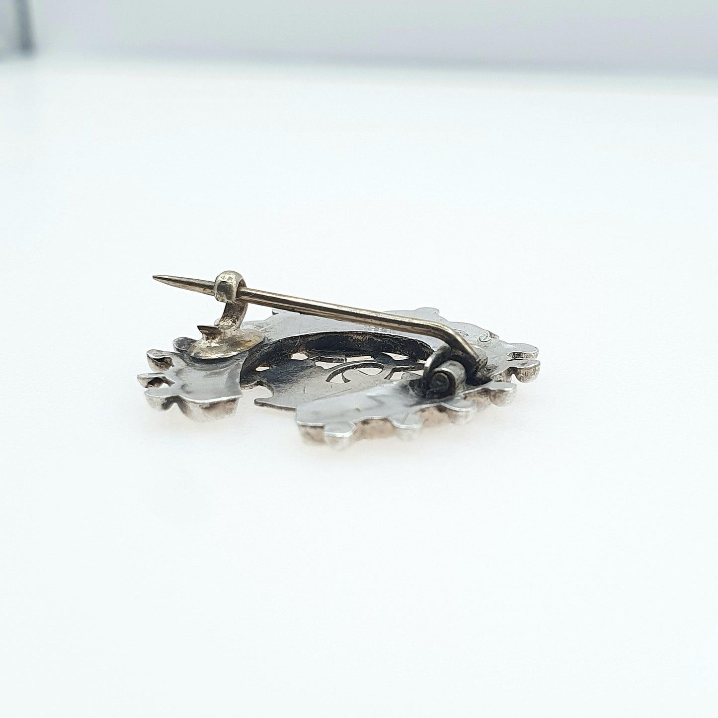 Antique Sterling Silver Horseshoe & Flower Basket Brooch Giardinetti 1897 Hallmark Good Luck Womens Jewelry Jewellery Vintage