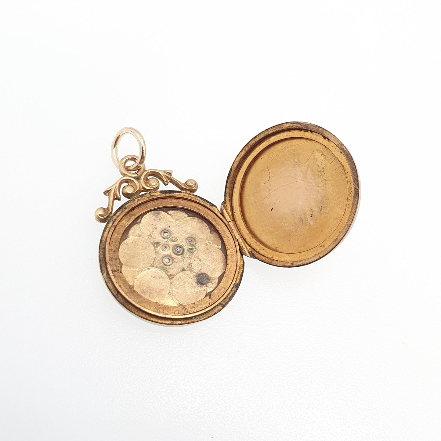 Antique 9ct 9k Gold Bird Locket Ruby Diamond Pastes Back and Front Cute Solid 375 Pendant Vintage Womens Jewelry Jewellery