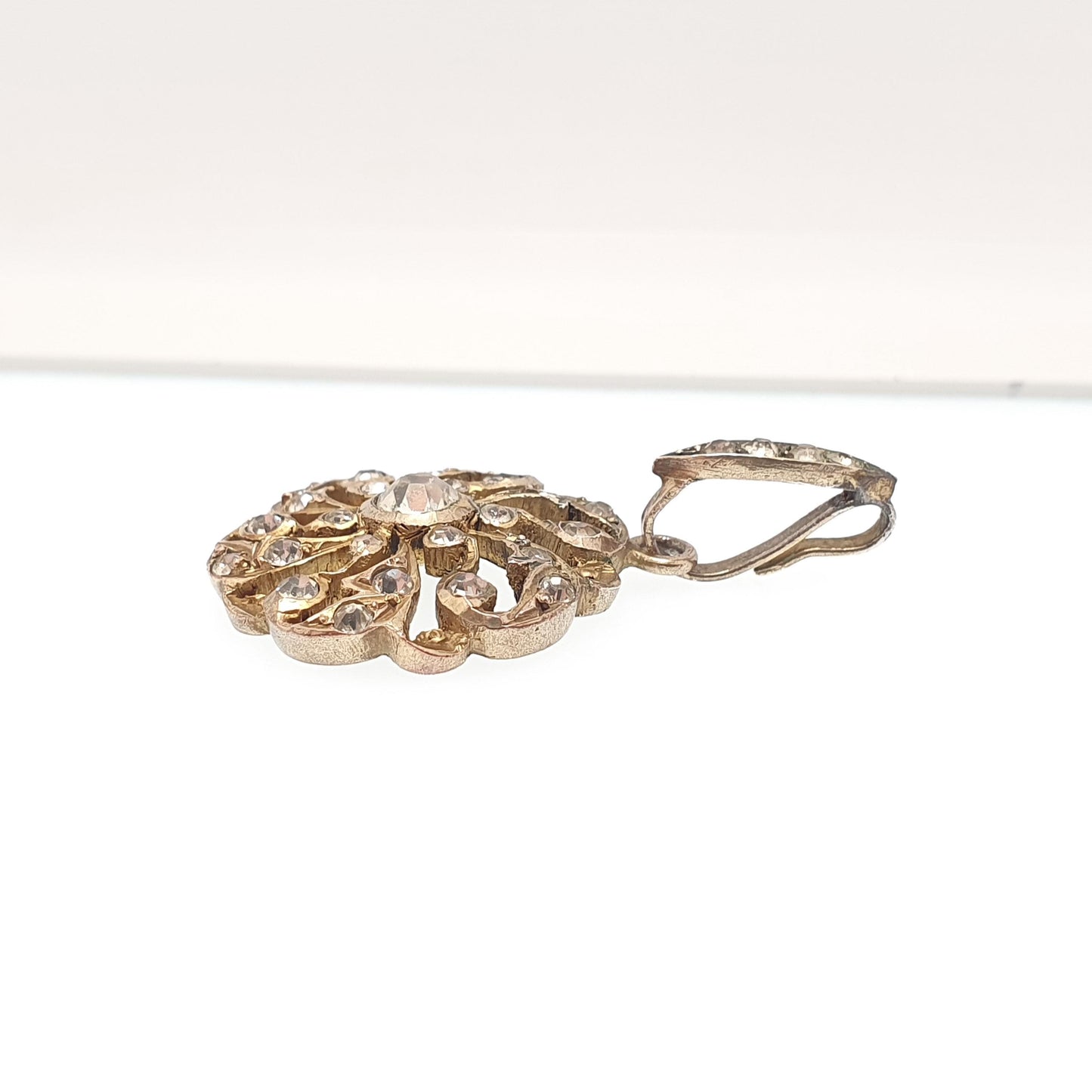 Antique Victorian Solid Silver Diamond Paste Pendant Gold Vermeil Art Nouveau Necklace Spiral Swirl Foiled Vintage Womens Jewellery Jewelry
