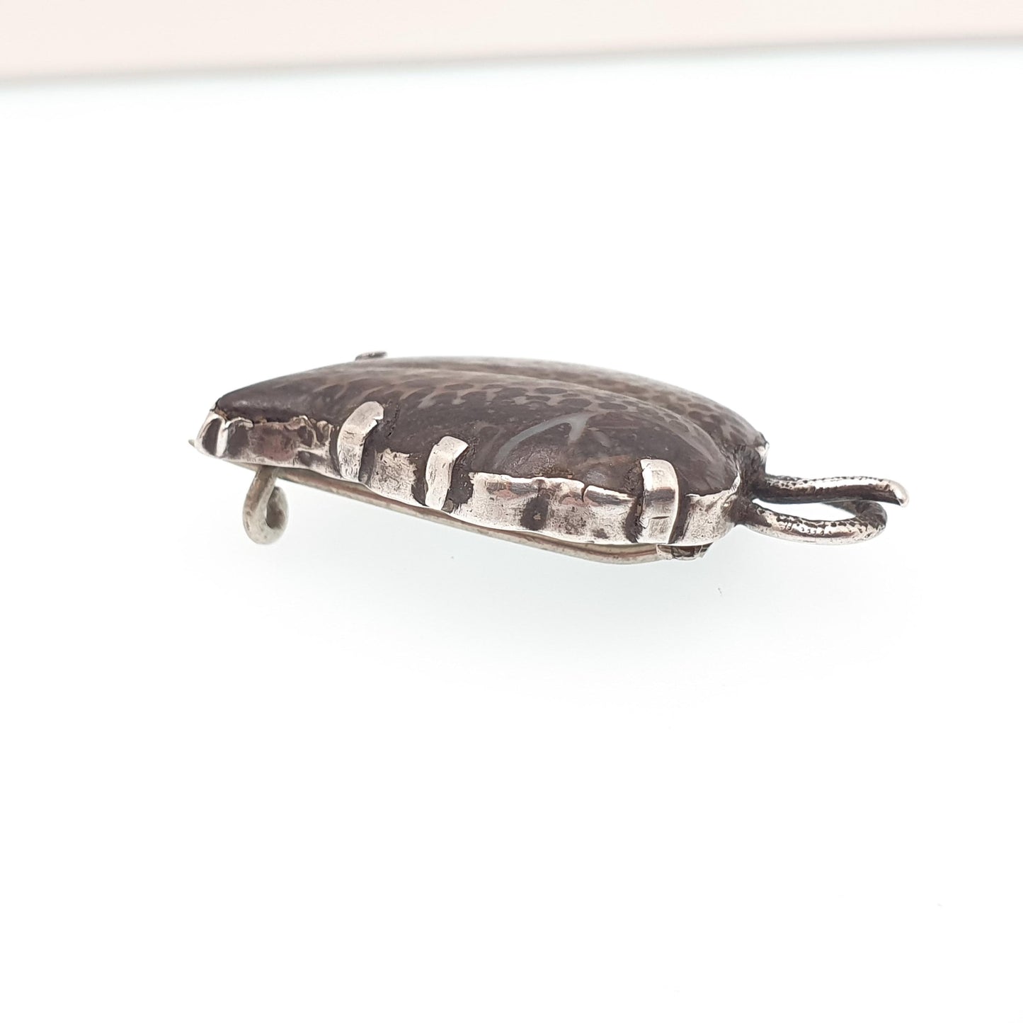 Antique Solid Silver Fossil Leaf Brooch Pin Victorian Curios Unique Ancient Genuine Real Vintage Jewellery Jewelry