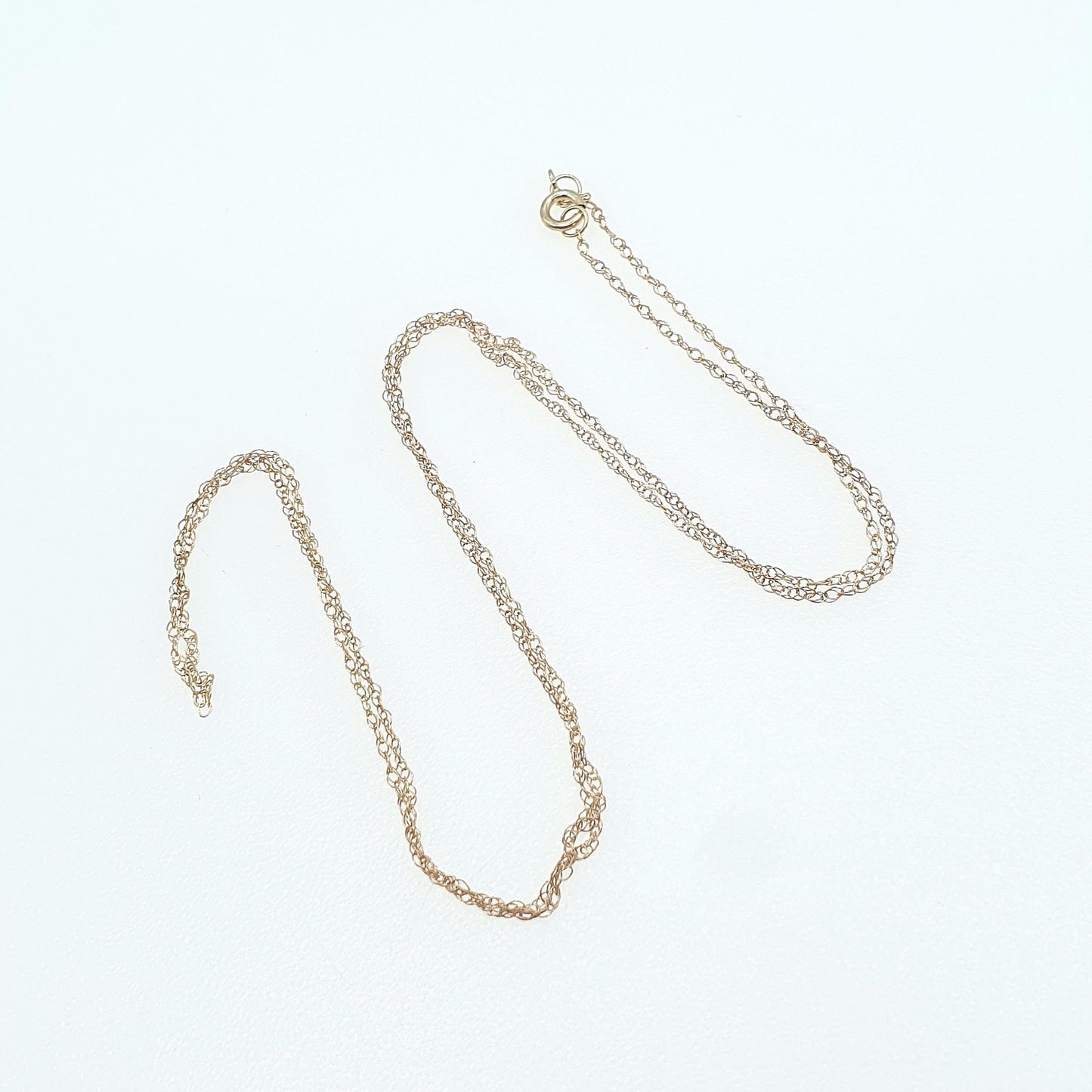 Vintage 9ct Rose Gold Rope Link Chain Necklace Very Fine Dainty Solid 9k 9kt 46cm 18.1” 0.40g Womens Jewelry Jewellery