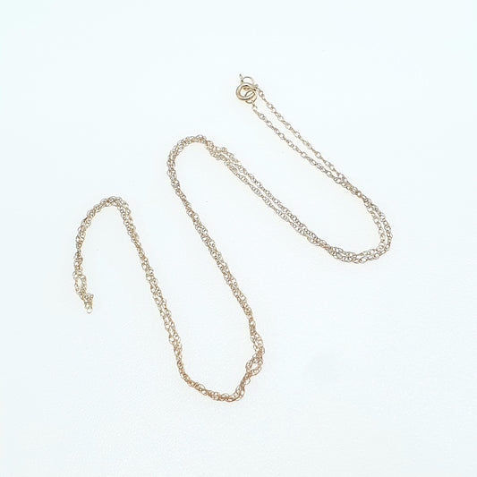 Vintage 9ct Rose Gold Rope Link Chain Necklace Very Fine Dainty Solid 9k 9kt 46cm 18.1” 0.40g Womens Jewelry Jewellery
