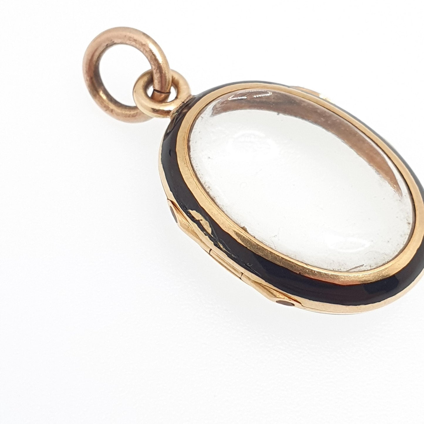 Antique Victorian 14k Gold Locket Black Enamel Double Sided Glass Solid 14kt 585 All Gold Small Oval Necklace Pendant Vintage