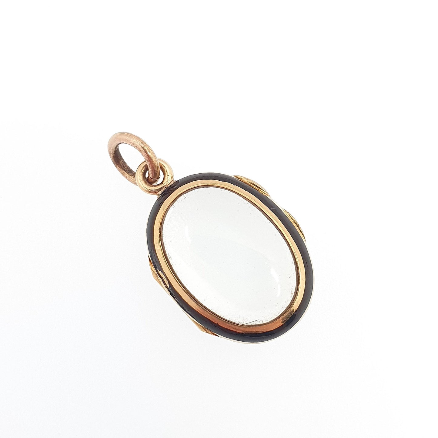 Antique Victorian 14k Gold Locket Black Enamel Double Sided Glass Solid 14kt 585 All Gold Small Oval Necklace Pendant Vintage