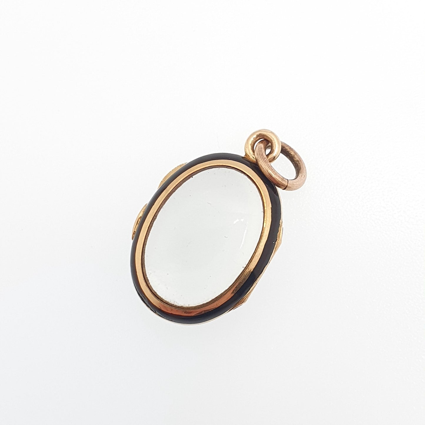 Antique Victorian 14k Gold Locket Black Enamel Double Sided Glass Solid 14kt 585 All Gold Small Oval Necklace Pendant Vintage