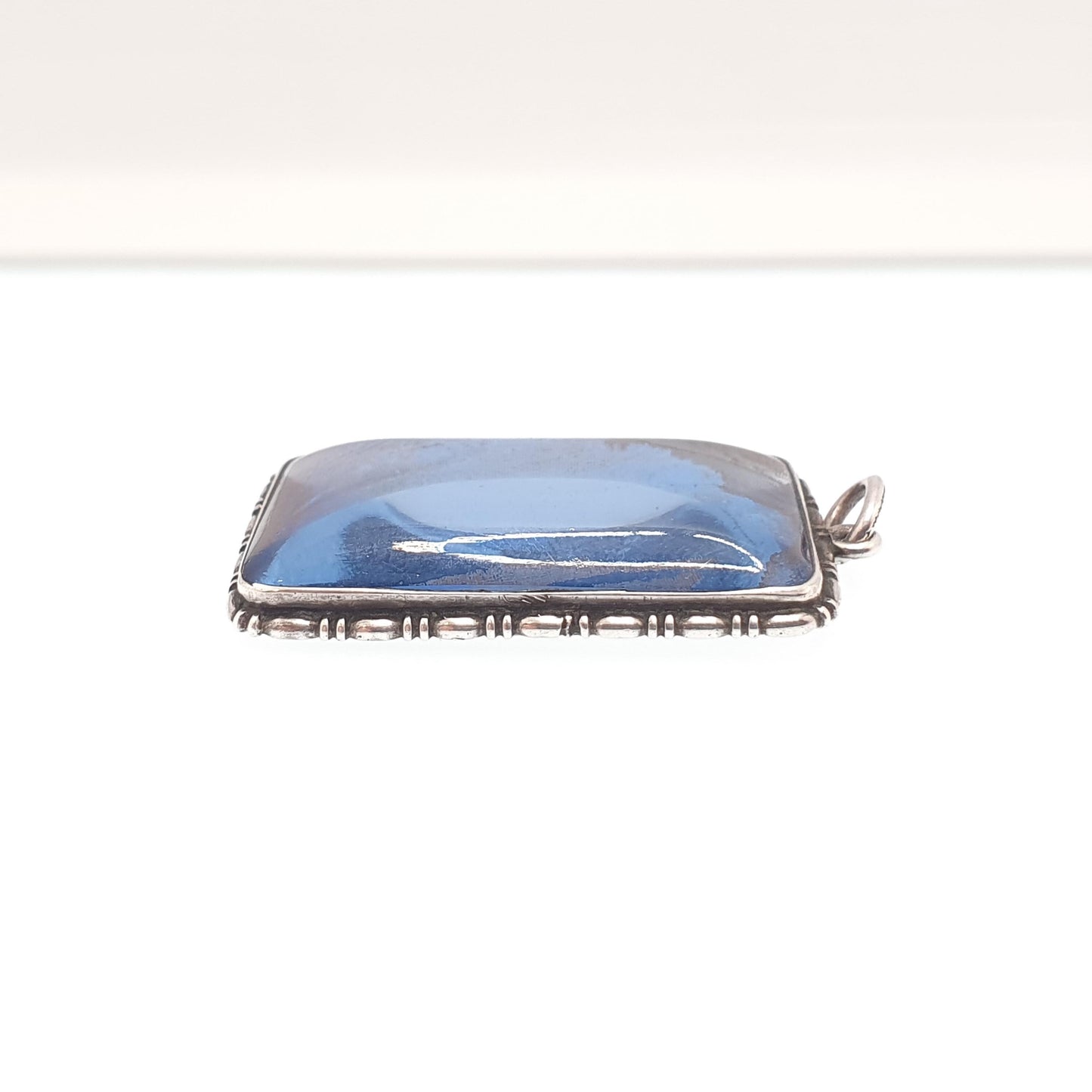 Antique Art Deco Solid Silver Butterfly Wing Necklace Pendant Rectangular Vintage 1920s Blue Bug Fly Insect Jewelry Jewellery