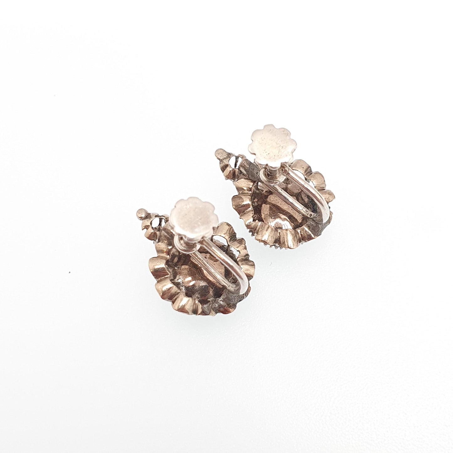 Antique Georgian Solid Silver Diamond Earrings Rose Cut Low Carat Gold Screw Back Natural Diamonds Vintage Jewelry Jewellery