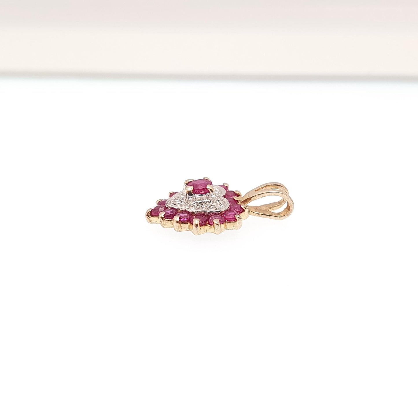 Vintage 9k 9ct Gold Ruby & Diamond Heart Necklace Pendant Genuine Gemstones Womens Jewelry Retro Jewellery