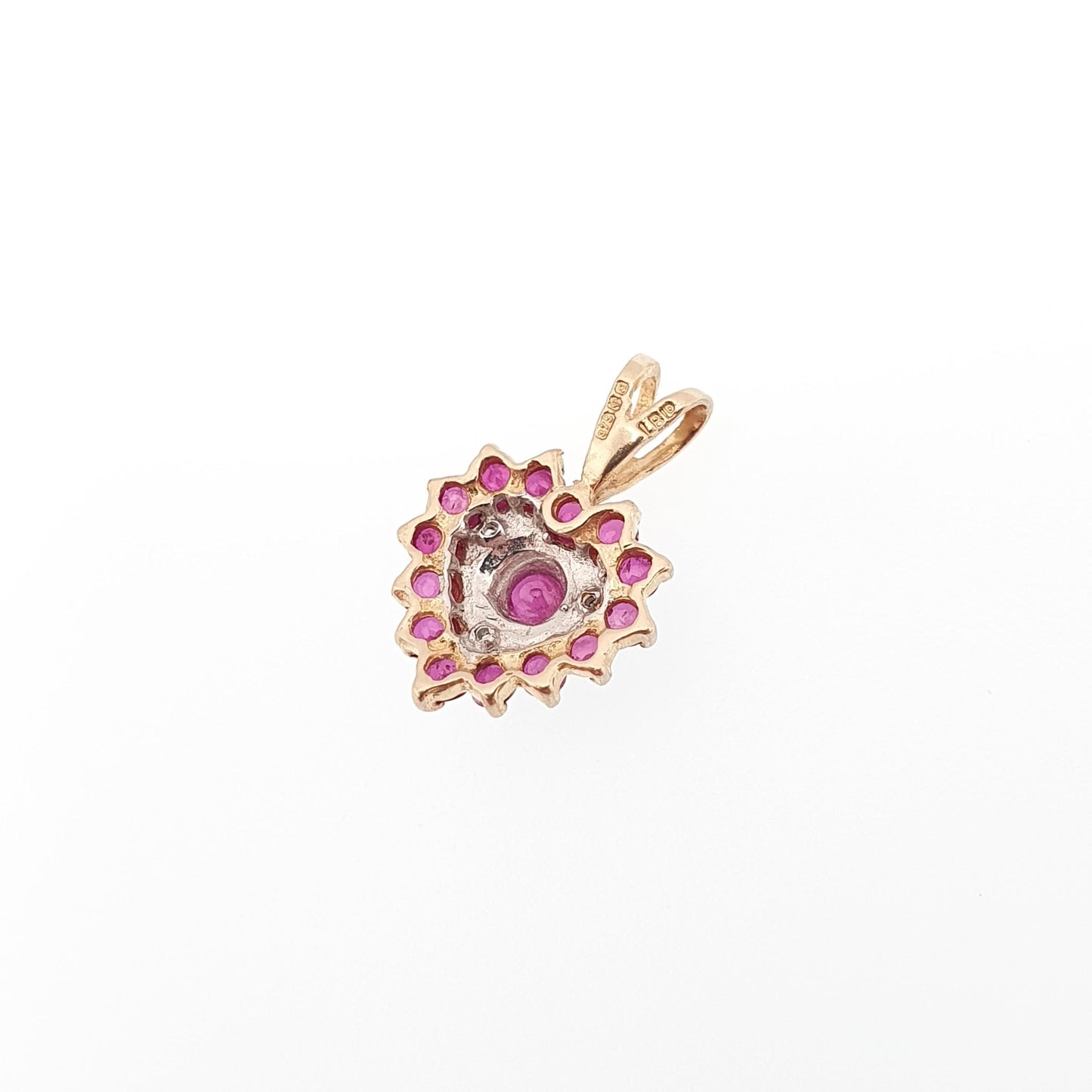 Vintage 9k 9ct Gold Ruby & Diamond Heart Necklace Pendant Genuine Gemstones Womens Jewelry Retro Jewellery