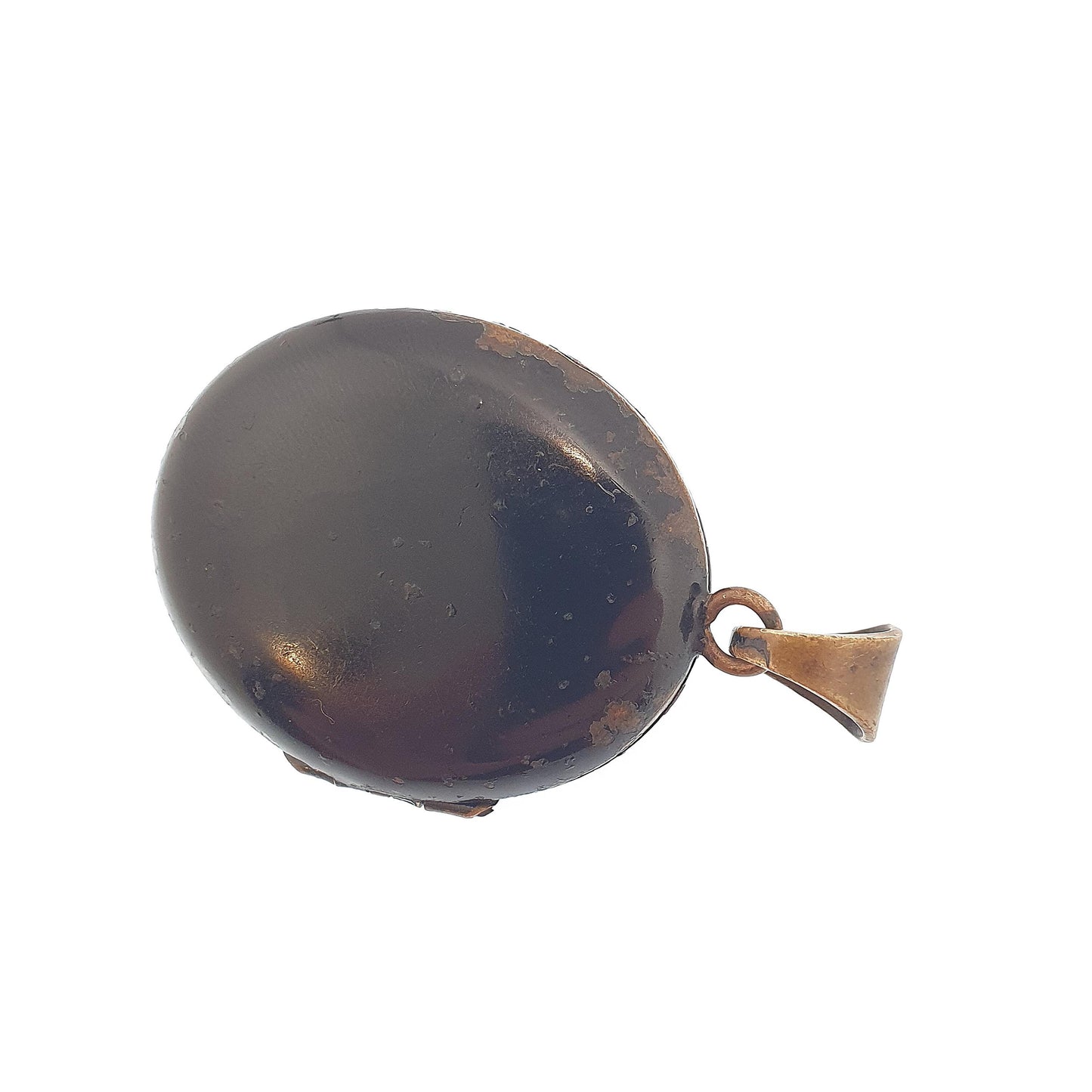 Antique Victorian Black Enamel Locket Diamond Paste Gold Tone Base Metal Large Big Pendant Necklace Oval Vintage Jewelry Jewellery