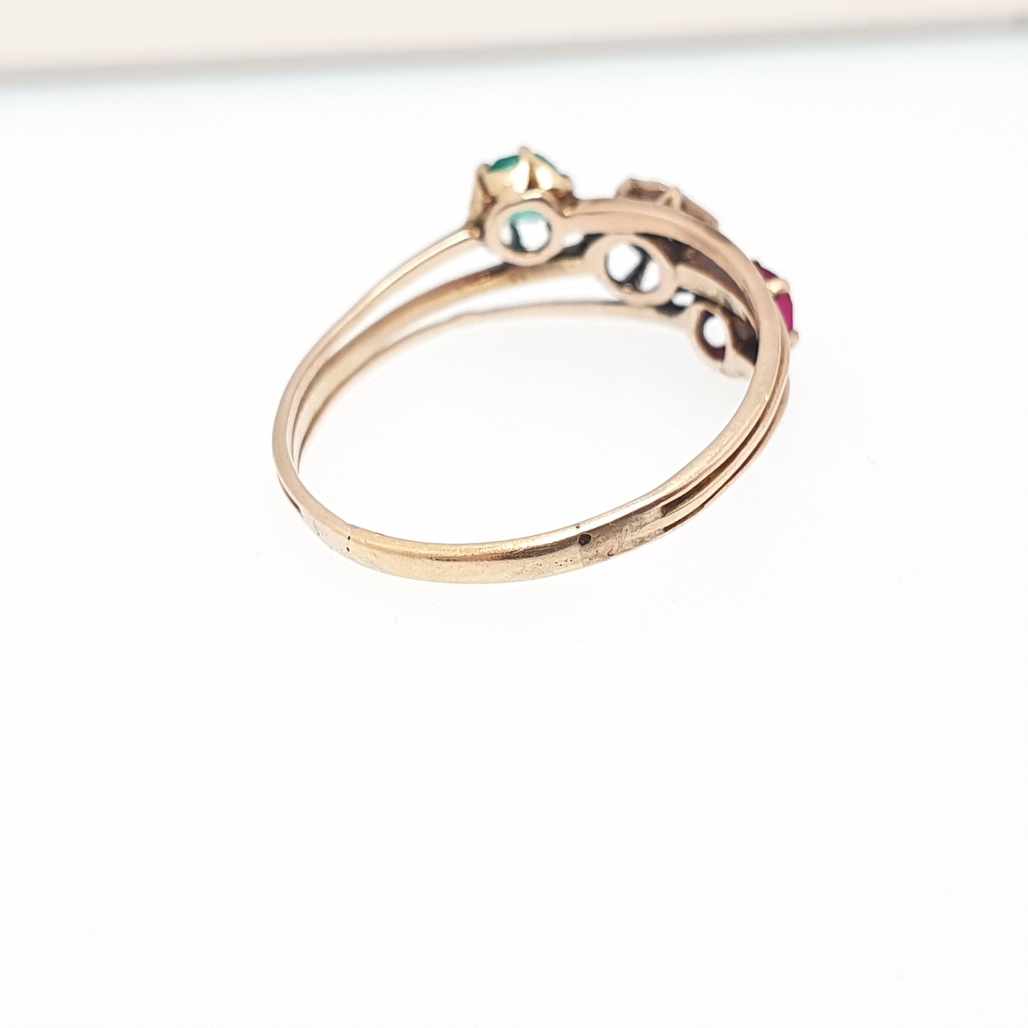 Antique 10k Gold Rose Cut Diamond Ring Victorian Emerald Paste & Ruby Paste Trilogy Solid 10kt 417 Vintage Jewelry Jewellery