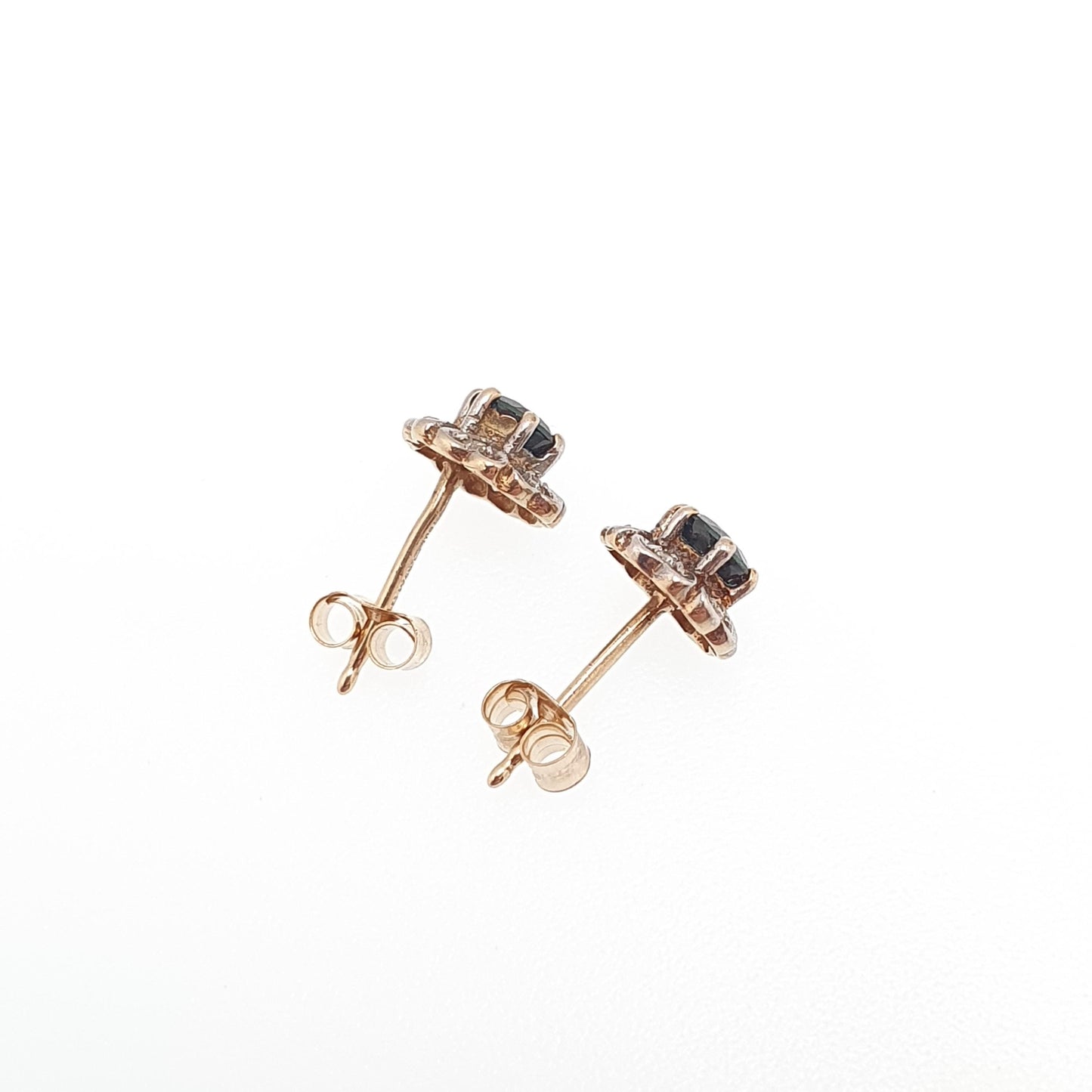 Vintage 9ct Gold Sapphire Diamond Earrings Cluster Stud Sparkly Solid 9k 375 Small Jewelry Jewellery