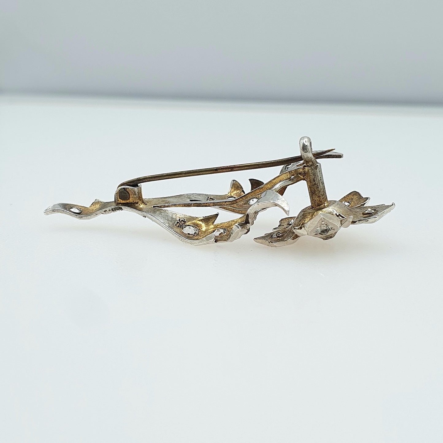 Antique Sterling Silver Diamond Paste Flower Brooch Floral Spray Victorian Sparkly Retro Vintage Womens Jewelry Jewellery