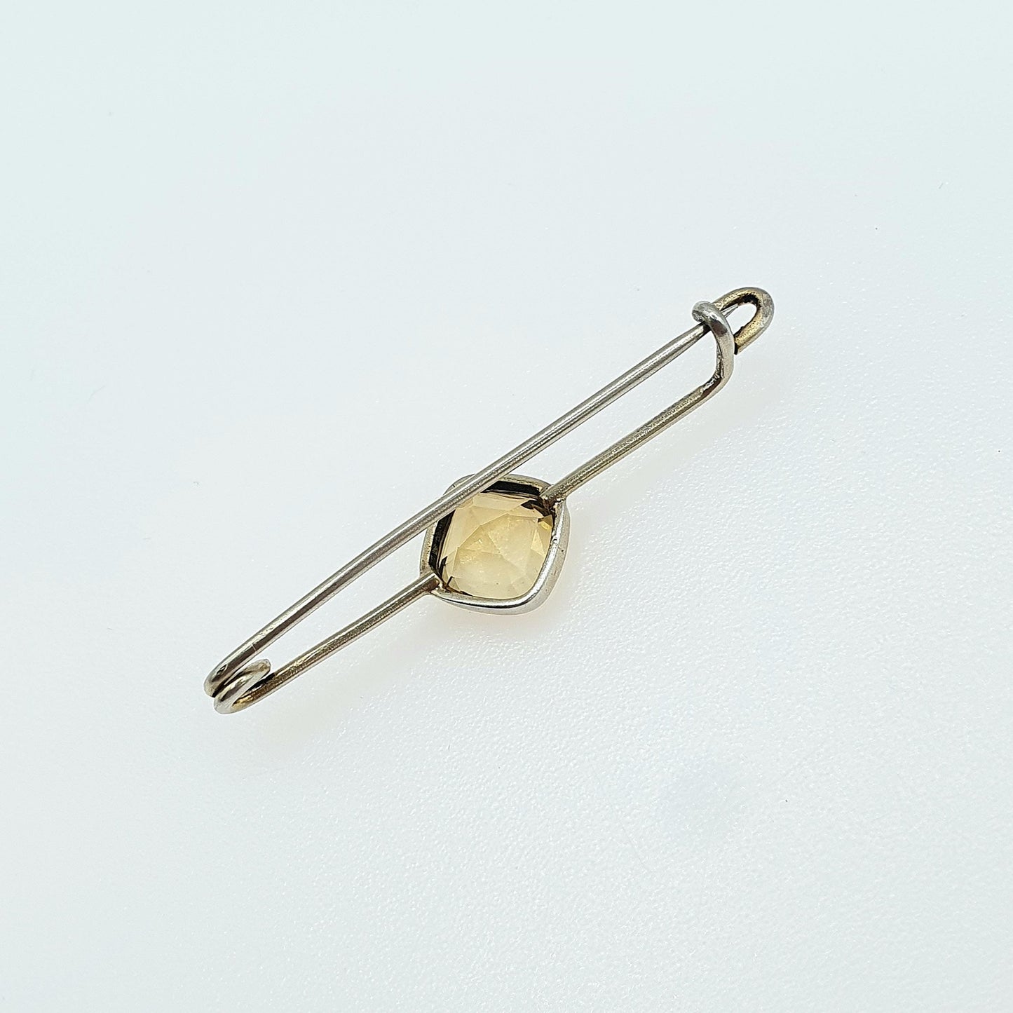 Antique Solid Silver Natural Citrine Brooch Pin Square Cut Orange Quartz Gemstone Vintage Womens Unisex Jewelry Jewellery