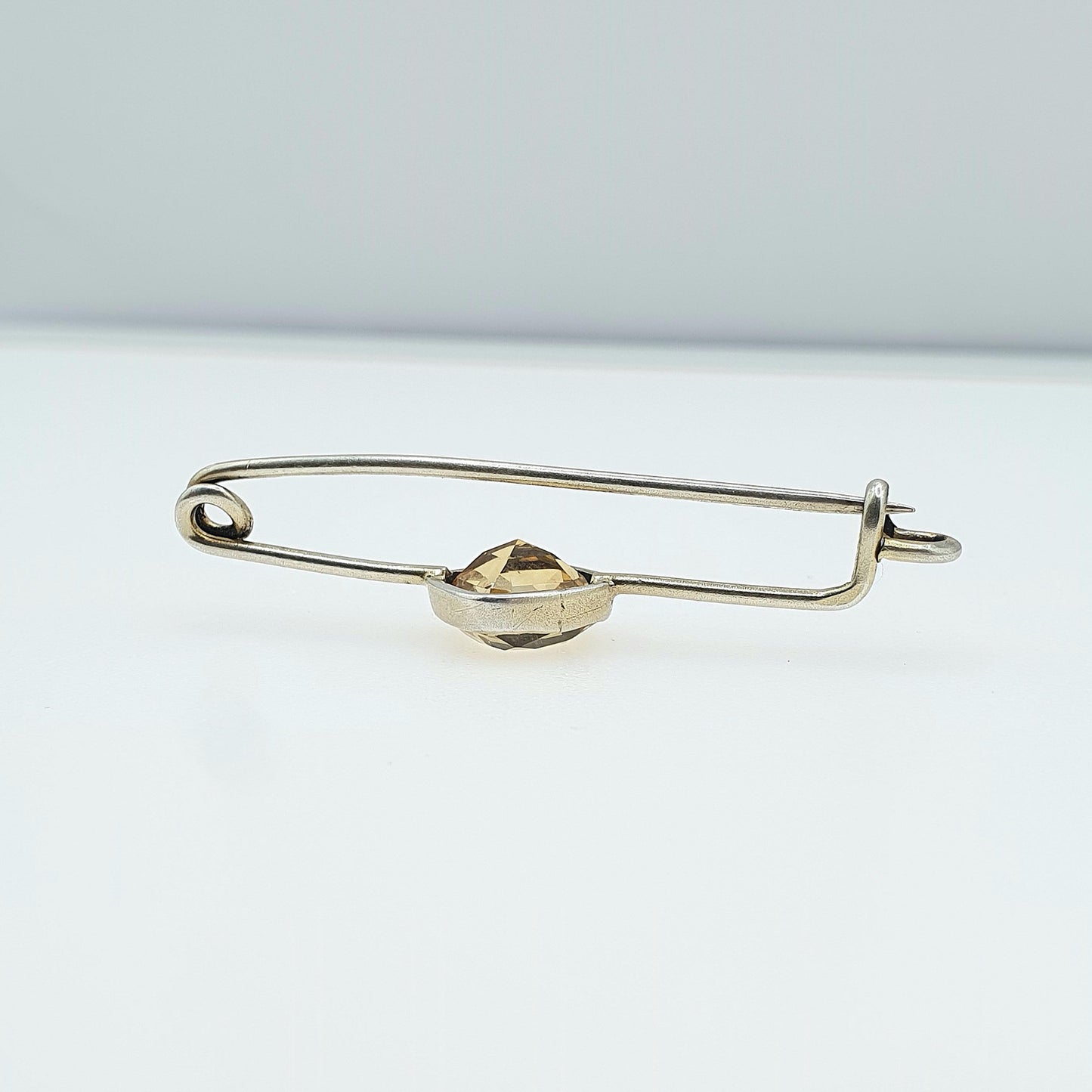 Antique Solid Silver Natural Citrine Brooch Pin Square Cut Orange Quartz Gemstone Vintage Womens Unisex Jewelry Jewellery