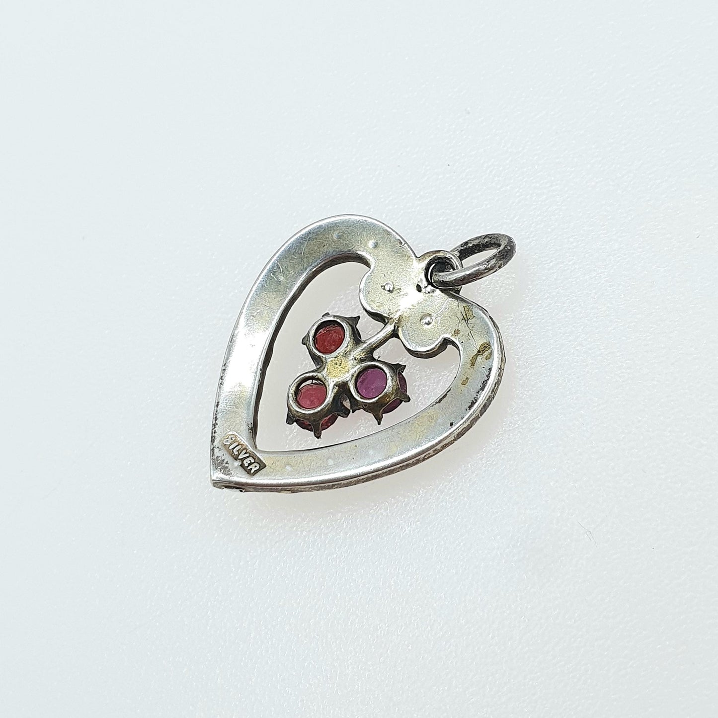 Antique Victorian Solid Silver Garnet Paste Heart Pendant Faux Seed Pearl Love Puffer Vintage Jewellery Womens Jewelry