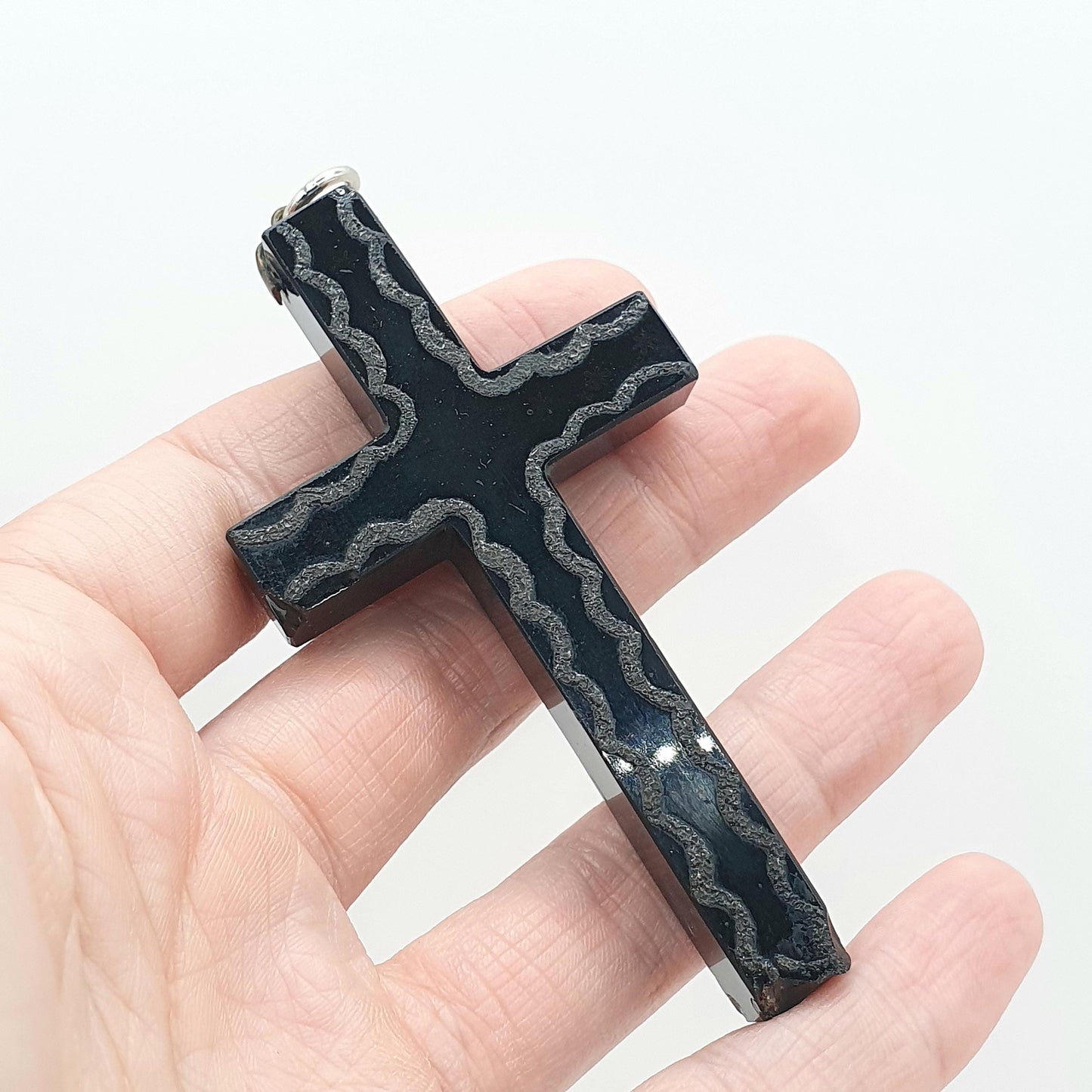 Antique Victorian French Jet Crucifix Pendant Very Large and Big Cross Black Glass Gothic Religious Vintage Mens Womens Jewelry Jewellery