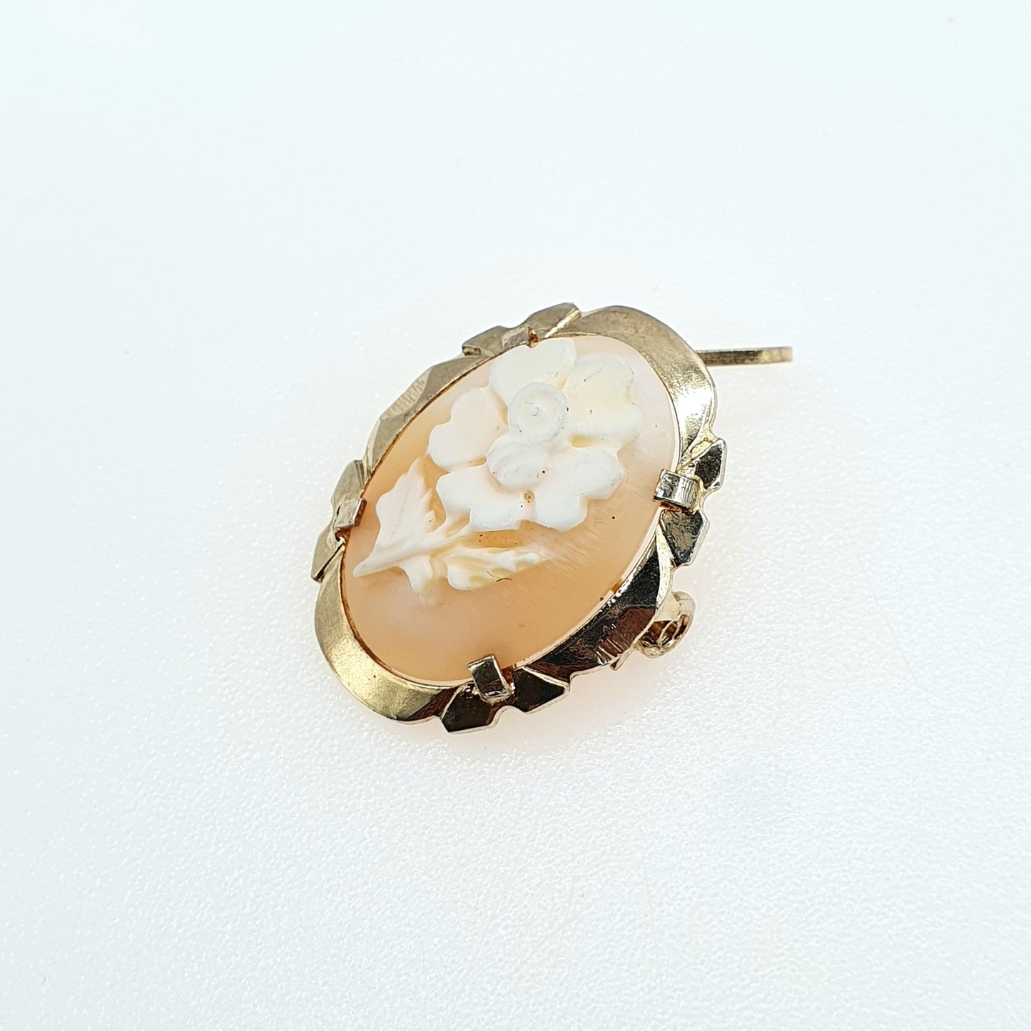 Vintage Sterling Silver Gold Vermeil Flower Cameo Pendant Brooch Hand Carved Shell Floral Jewelry Jewellery Womens Mens Unisex