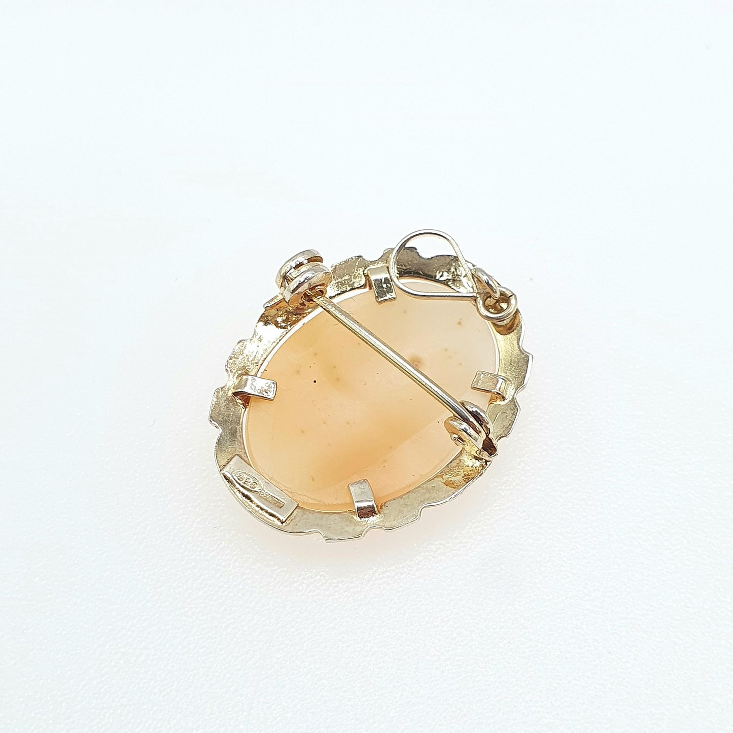Vintage Sterling Silver Gold Vermeil Flower Cameo Pendant Brooch Hand Carved Shell Floral Jewelry Jewellery Womens Mens Unisex