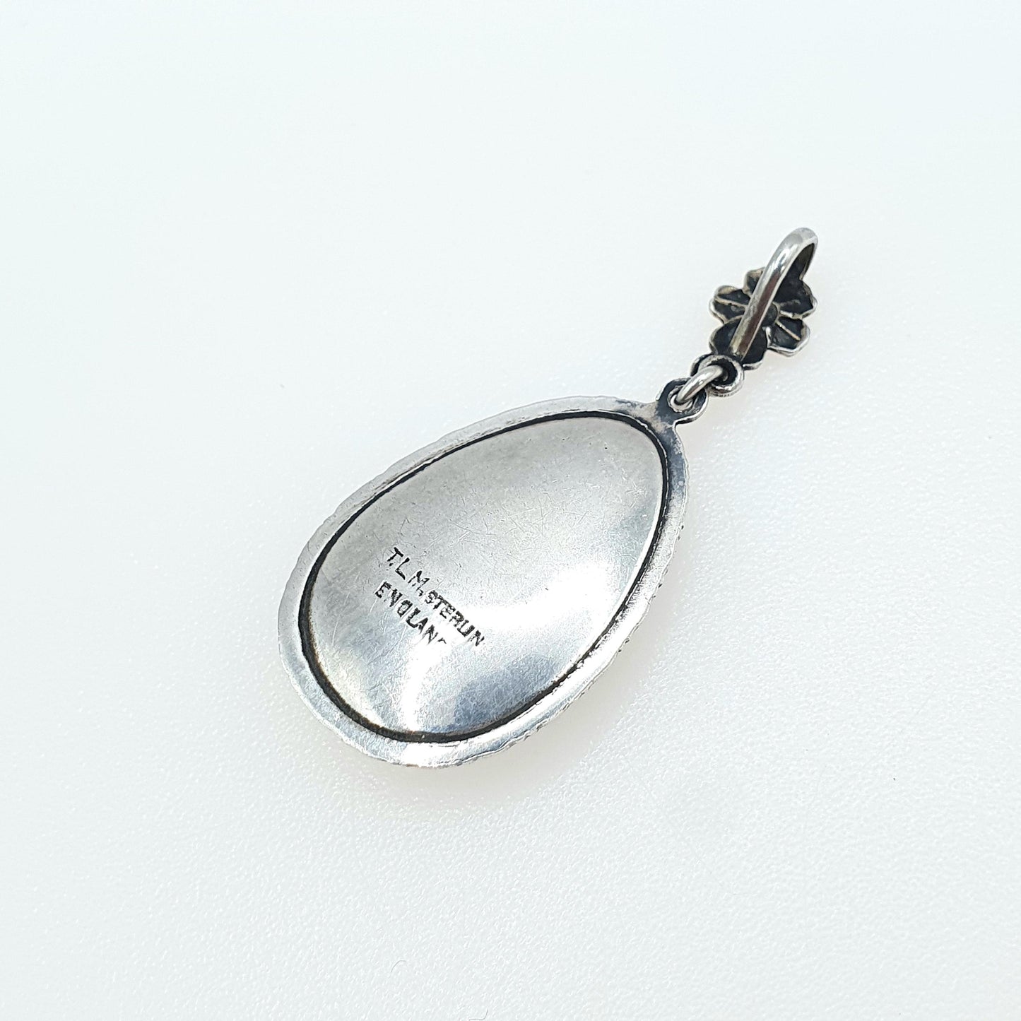 Antique Art Deco Butterfly Wing Pendant Lake Scene Necklace Hand Painted TLM Bug Insect Vintage Jewelry Jewellery Womens
