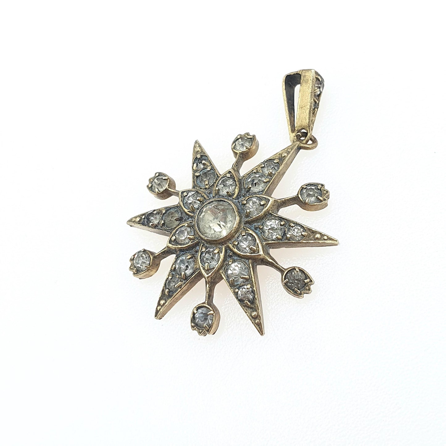 Antique Victorian Diamond Paste Star Pendant Gold Tone Base Metal Celestial Necklace Womens Jewelry Jewellery Mens Unisex